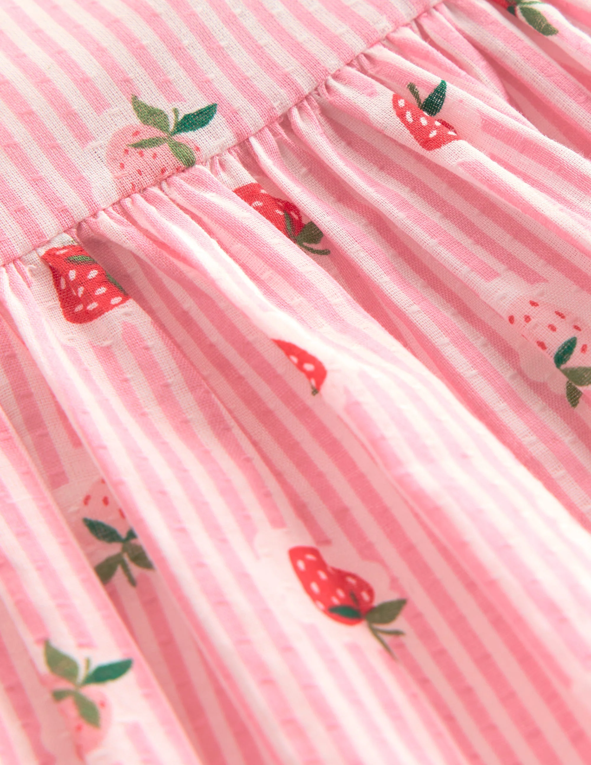 Gathered Woven Dress-Pink Strawberry Stripe - Image 3
