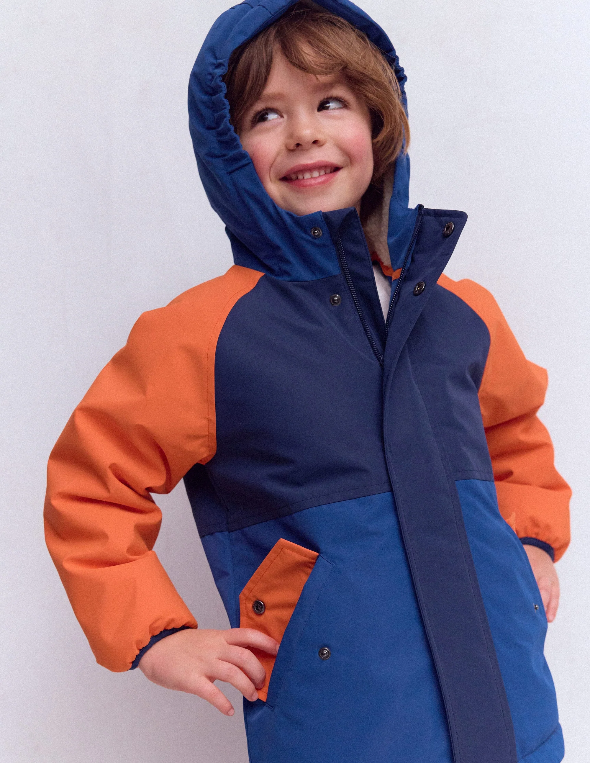 Boys Borg Lined Anorak-Orange Colour Block - Image 3