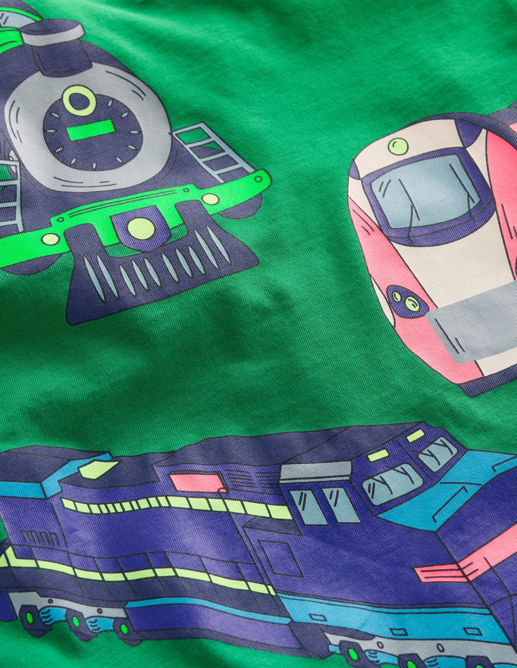 Long Sleeve Printed T-shirt-Pine Green Trains - Image 3