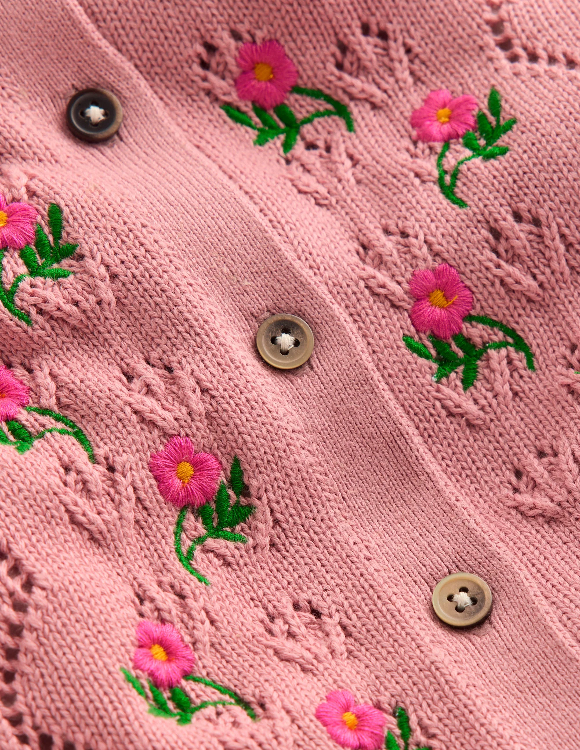 Collared Pointelle Cardigan-Vintage Pink - Image 3