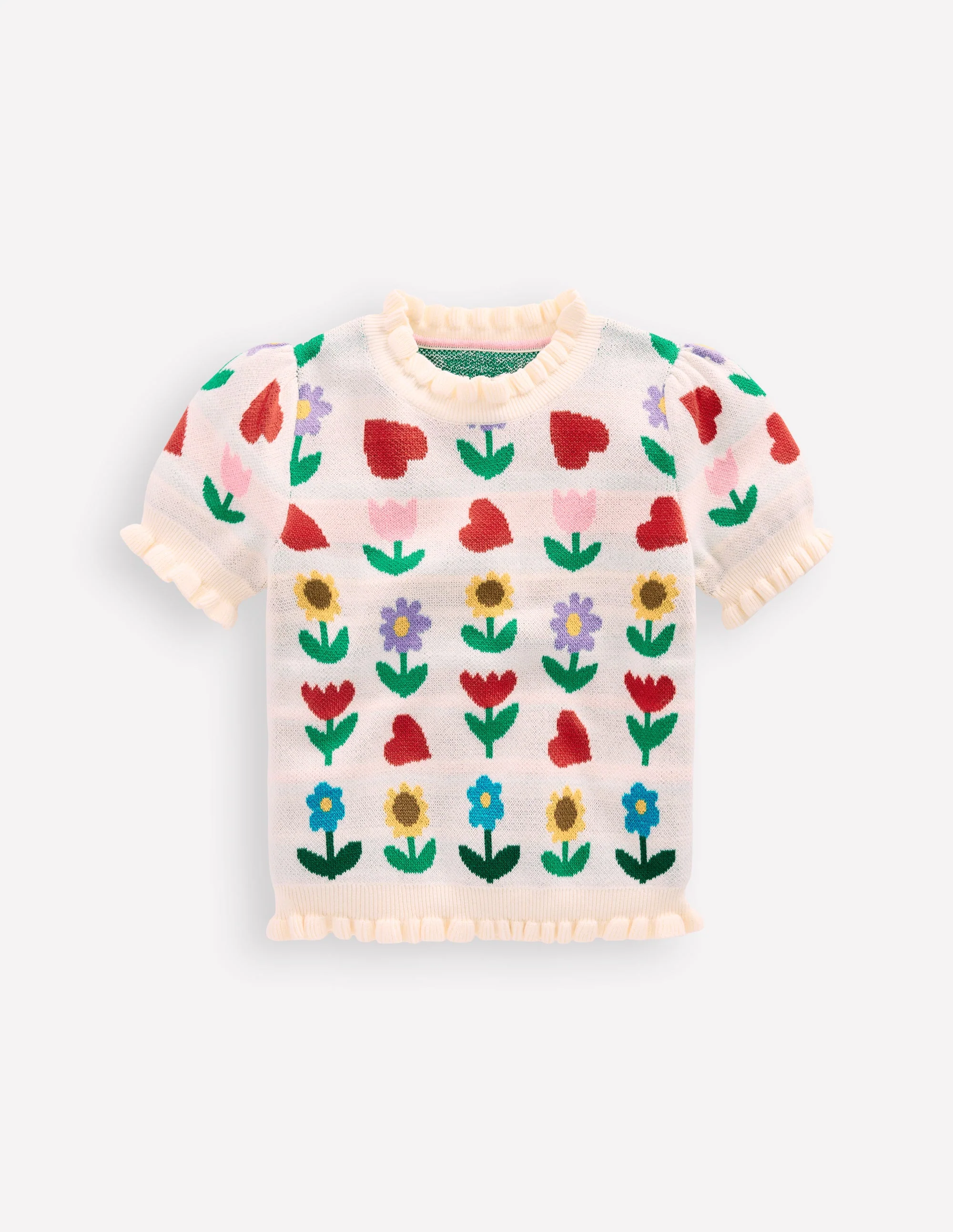 Frill Knitted Top-Ecru Marl Sunflower Garden - Image 4