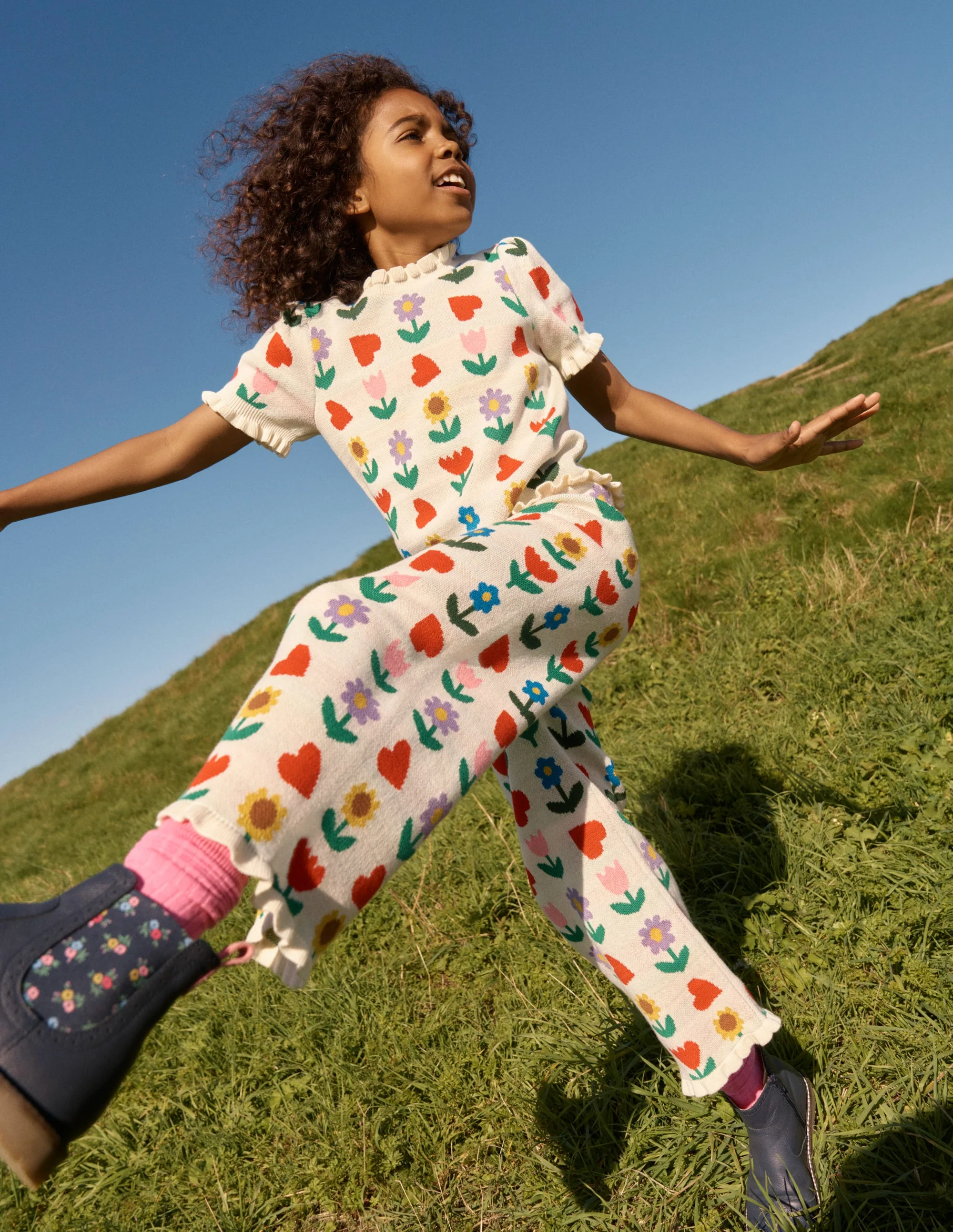Frill Knitted Top-Ecru Marl Sunflower Garden - Image 7
