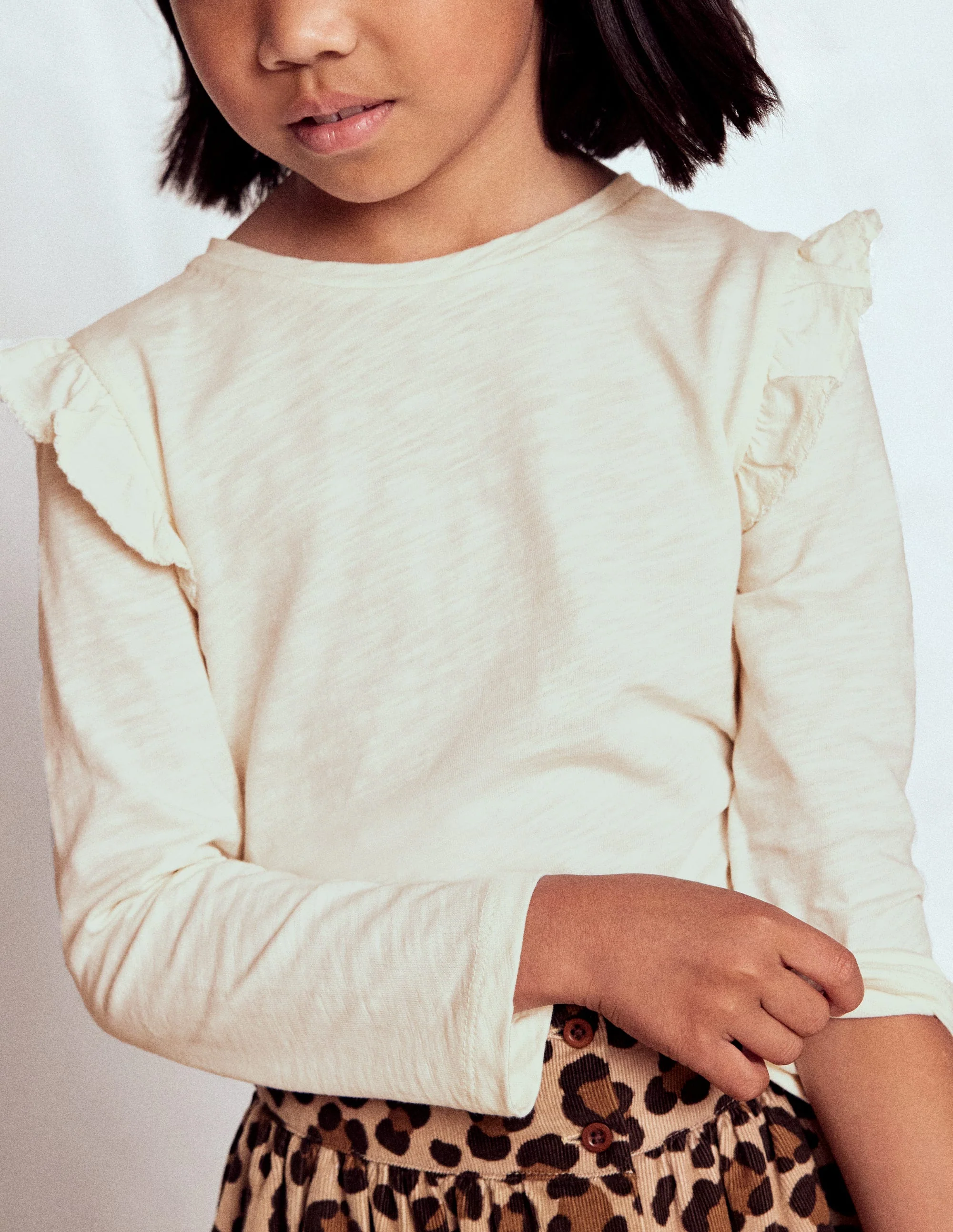 Frill Sleeve Slub Top-Soft Ivory - Image 3