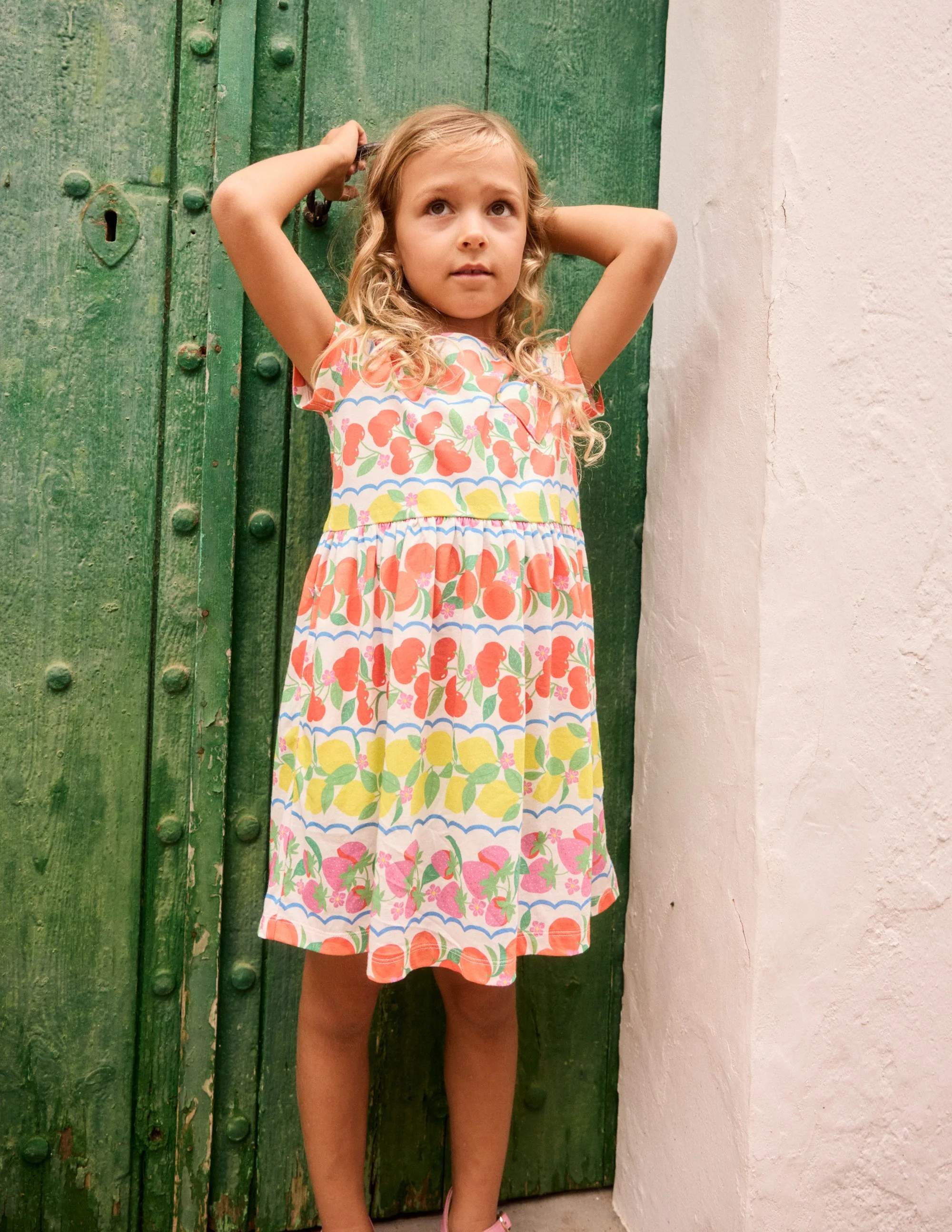 Heart Pocket Fun Jersey Dress-Rainbow Fruit Stripe - Image 5