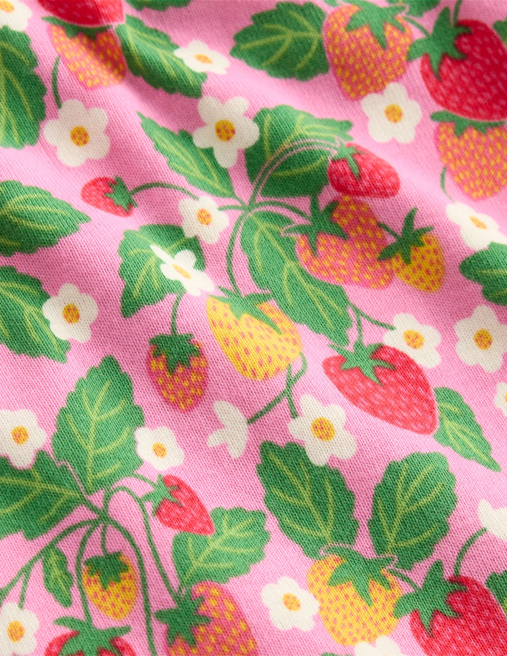 Snug Short John Pyjamas-Cosmos Pink Strawberry Patch - Image 3