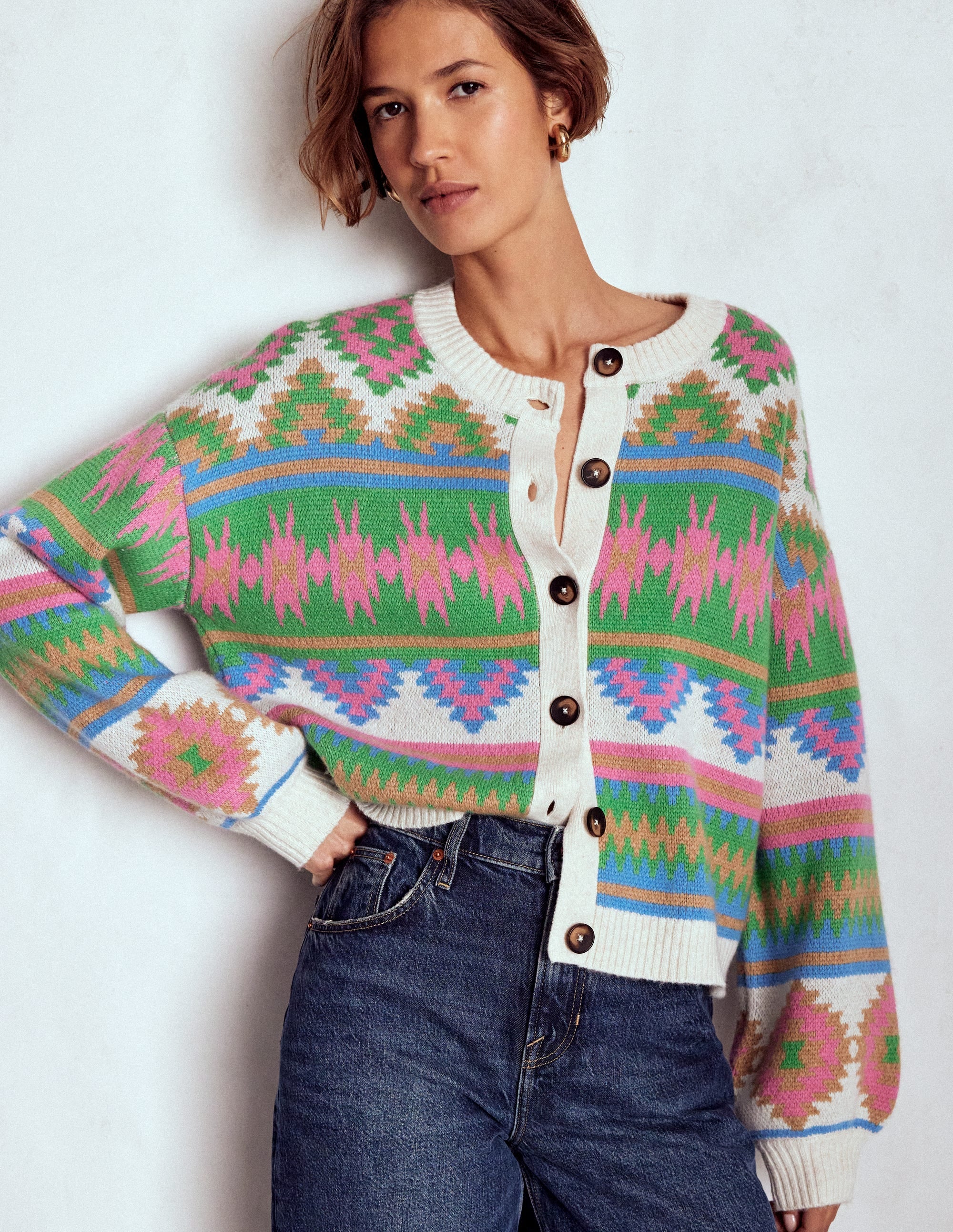 Abi Jacquard Cardigan-Multi Aztec - Image 4