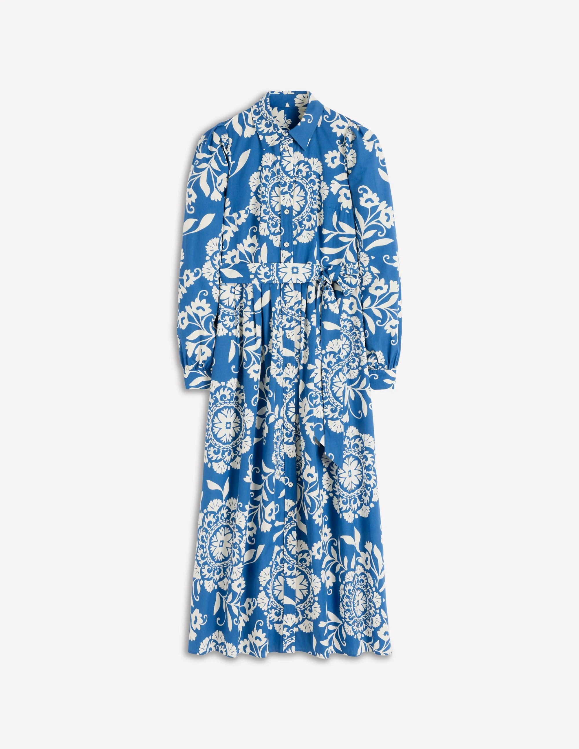 Alexa Long Sleeve Midi Dress-Blue, Decorative Blossom - Image 7
