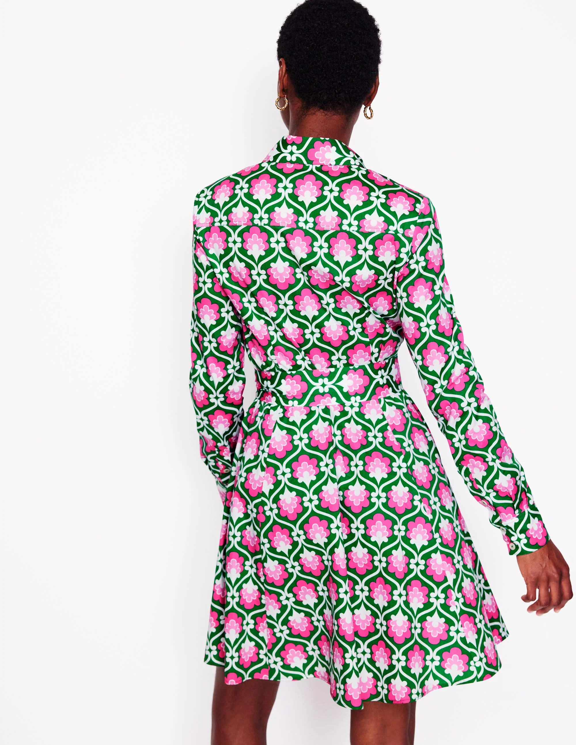 Amy Cotton Short Shirt Dress-Rich Emerald, Ivy Trellis - Image 3