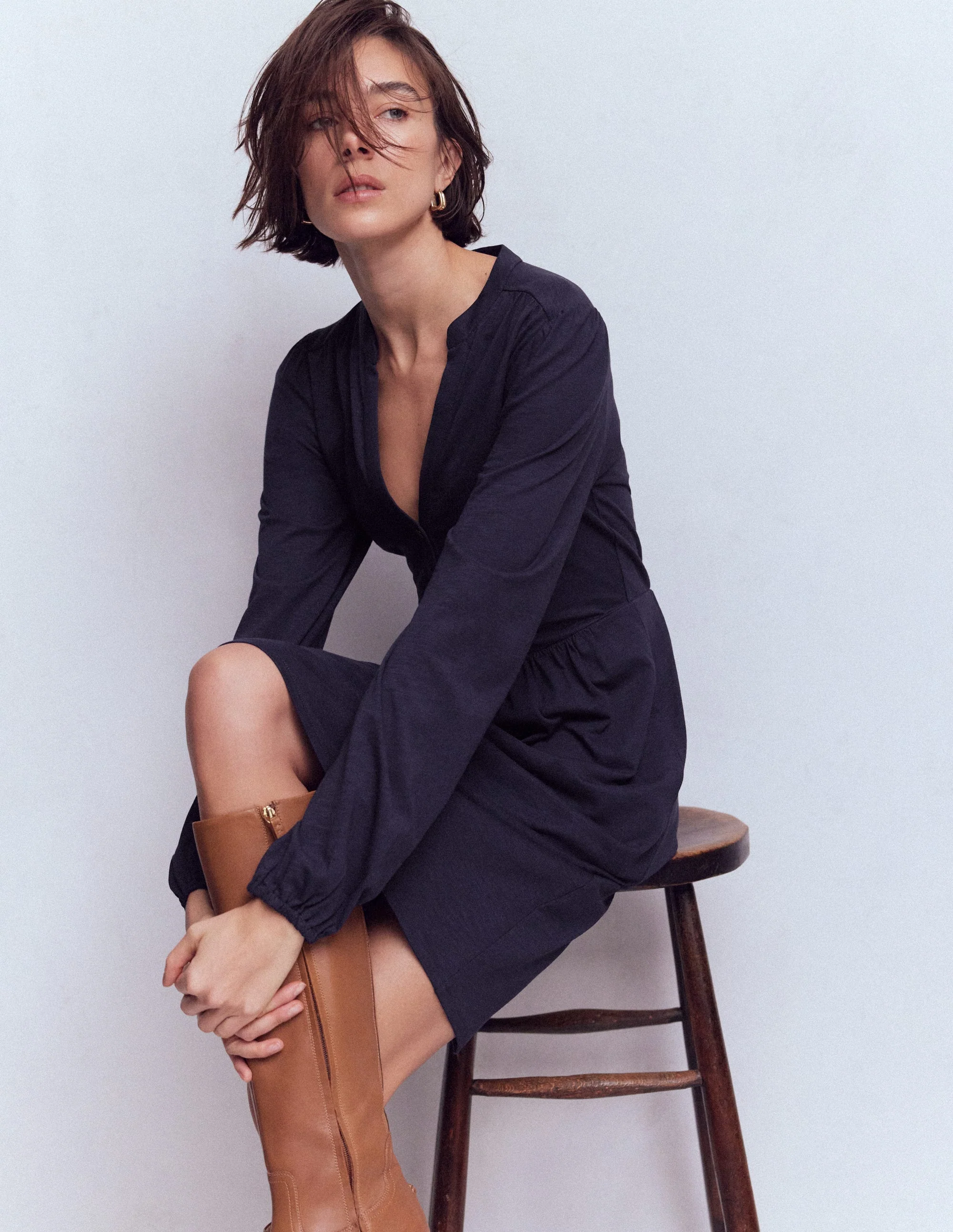 Amy Short Jersey Dress-Navy - Image 4