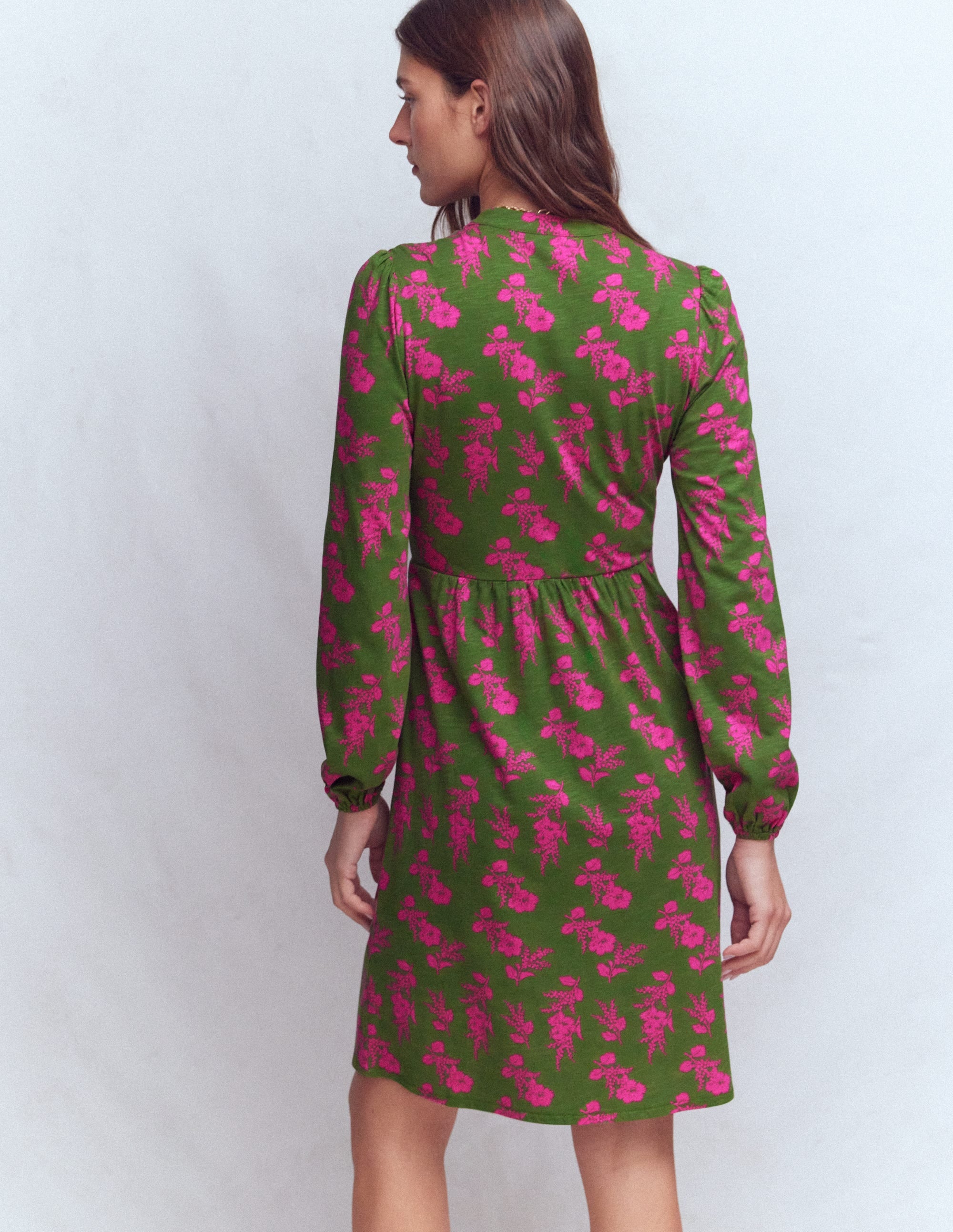 Amy Short Jersey Dress-Olive, Blossomy Sprig - Image 4