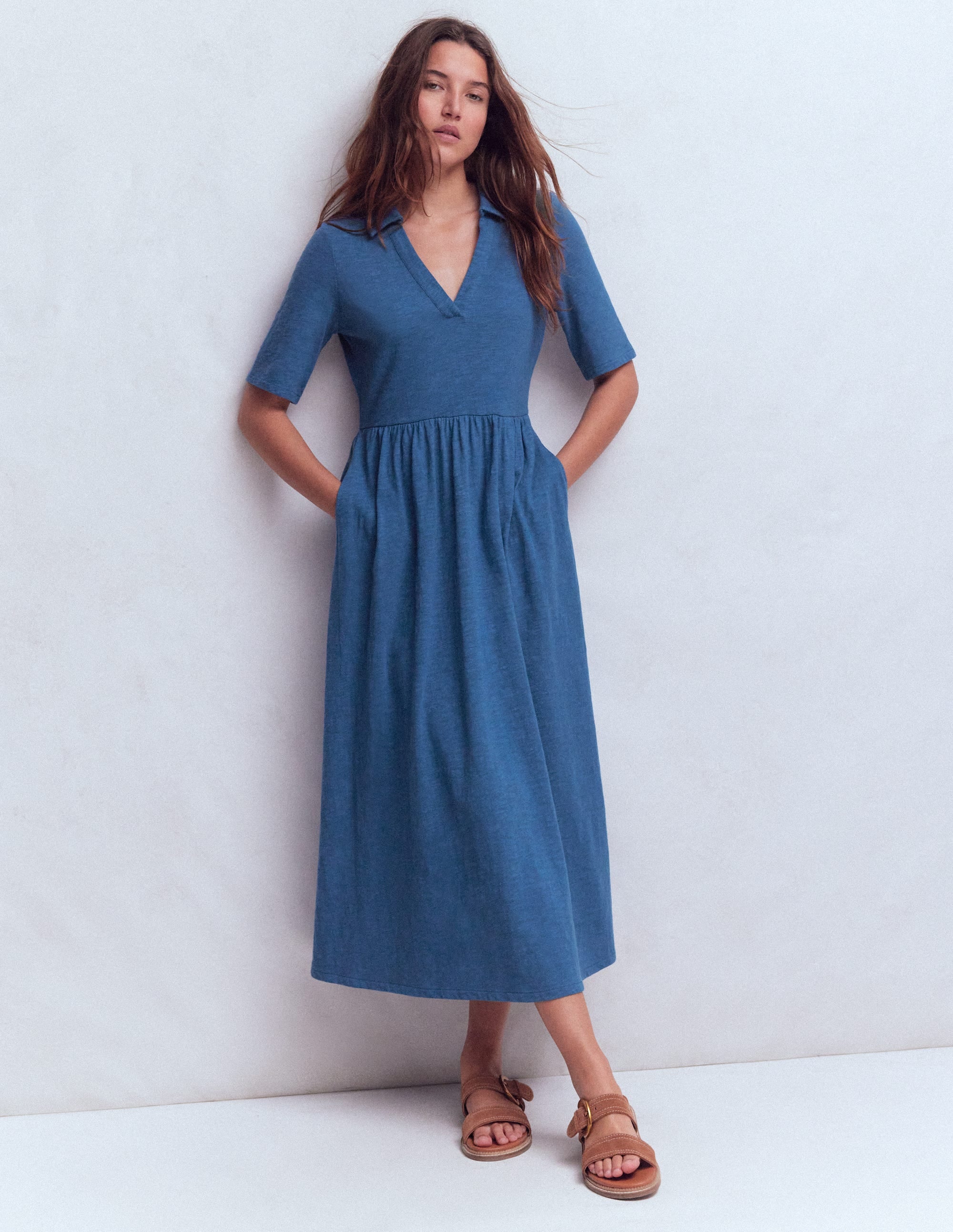 Aria Collared Jersey Dress-Tourmaline Blue - Image 4