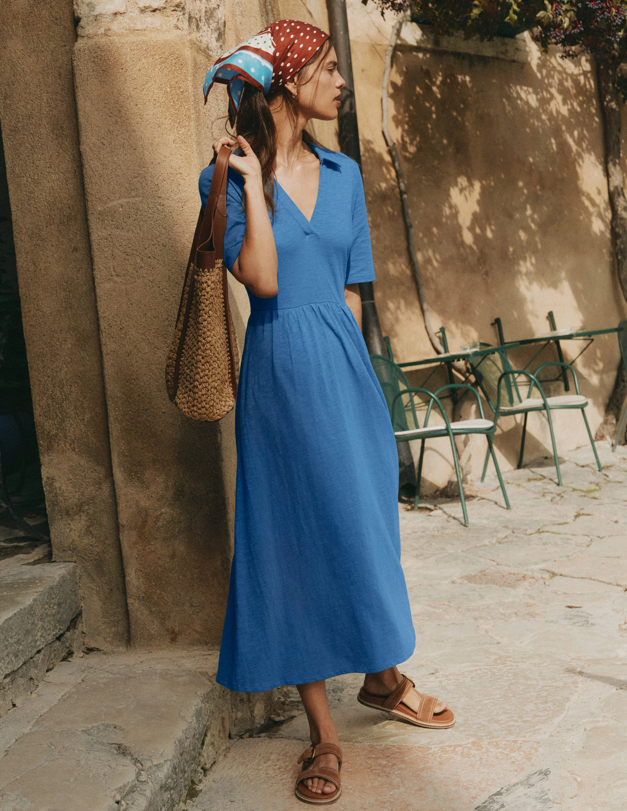 Aria Collared Jersey Dress-Tourmaline Blue - Image 6