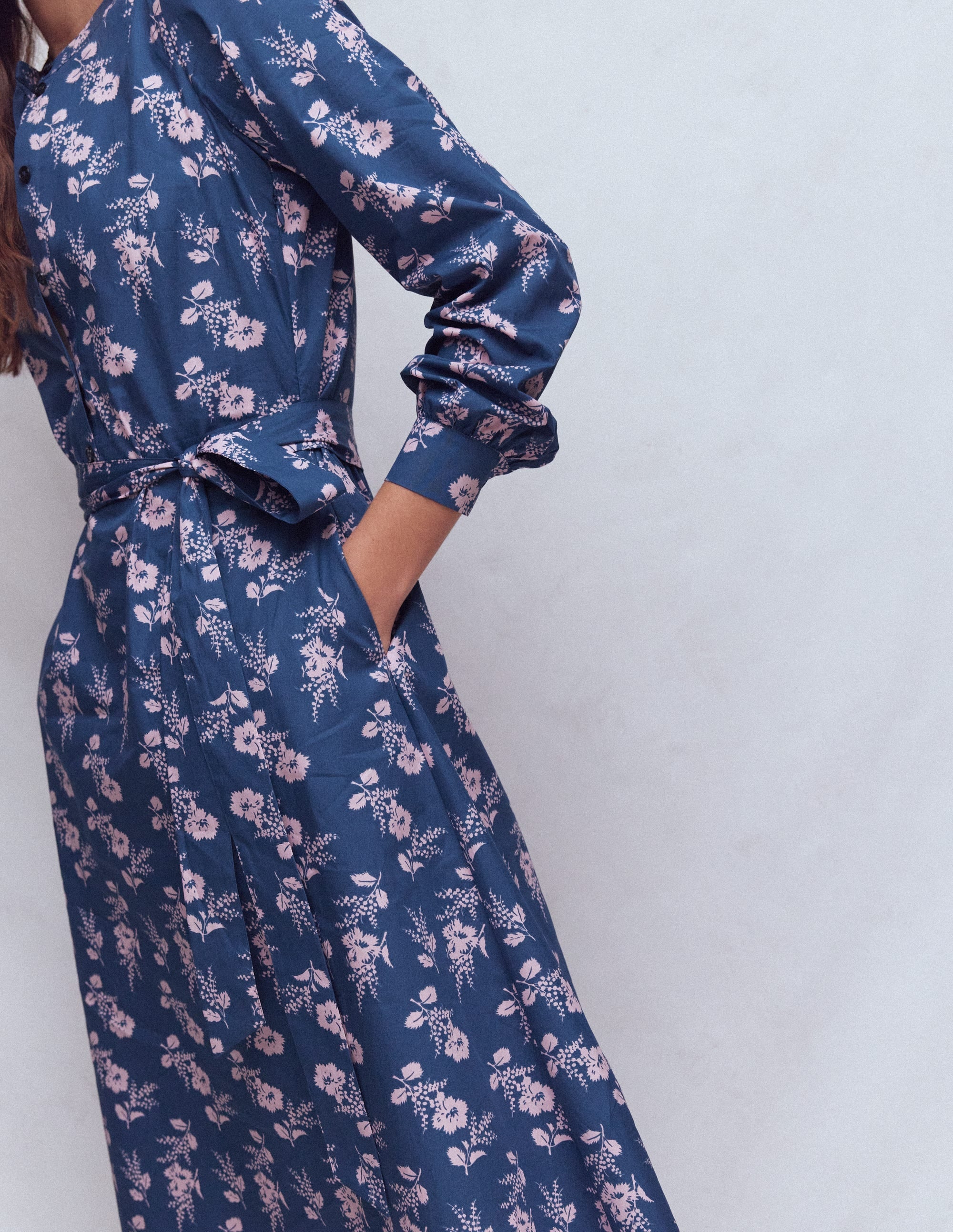Ava Cotton Midi Dress-Denim Blue, Blossomy Sprig - Image 3