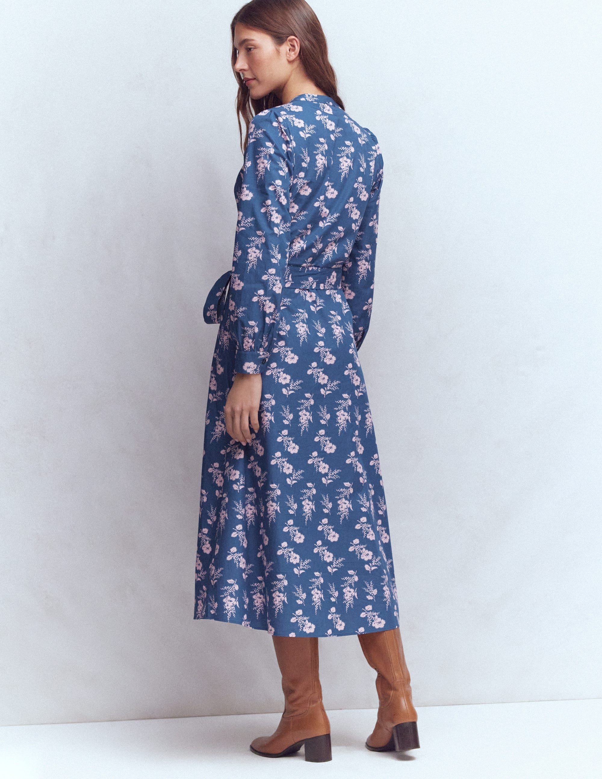 Ava Cotton Midi Dress-Denim Blue, Blossomy Sprig - Image 4