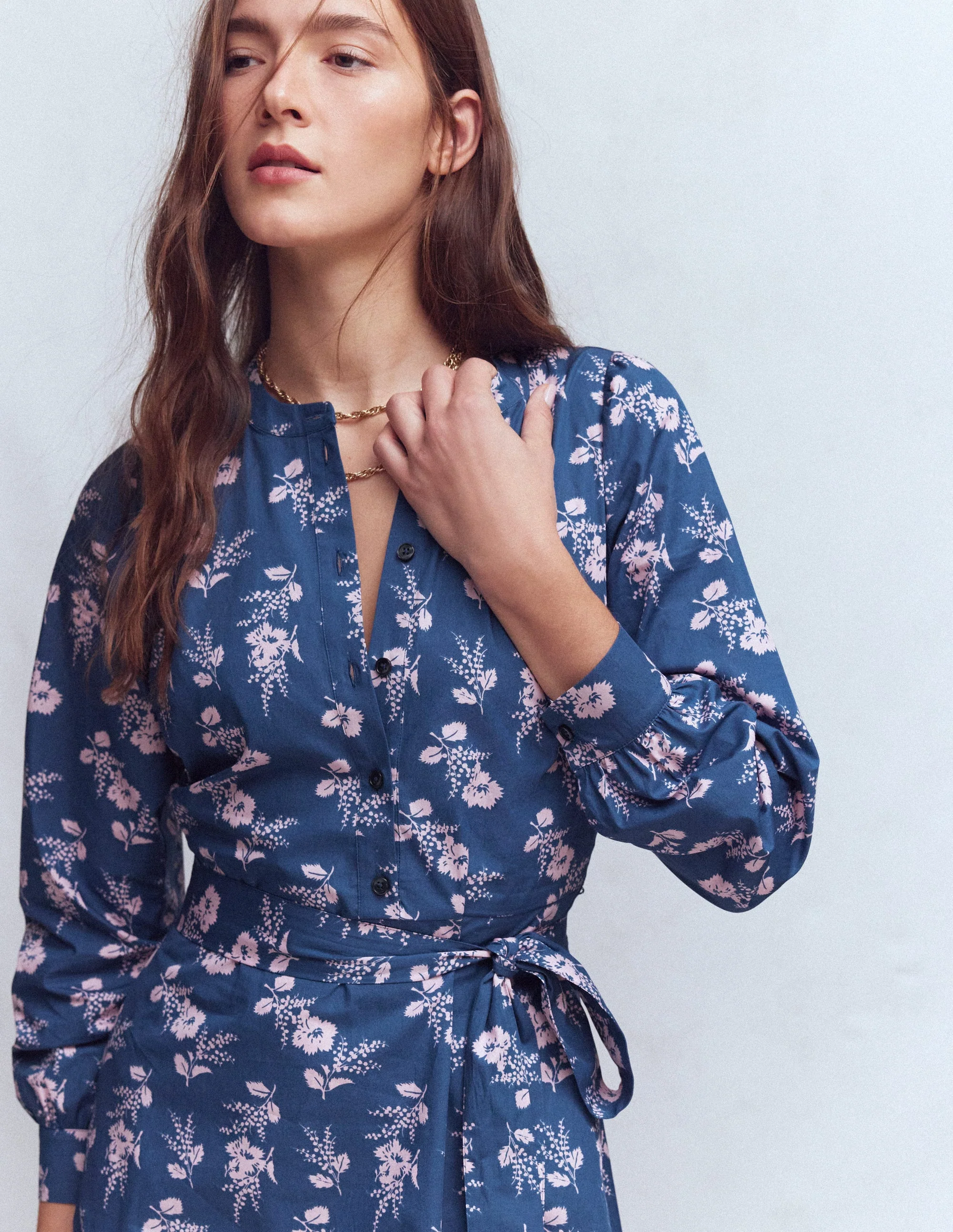 Ava Cotton Midi Dress-Denim Blue, Blossomy Sprig - Image 5