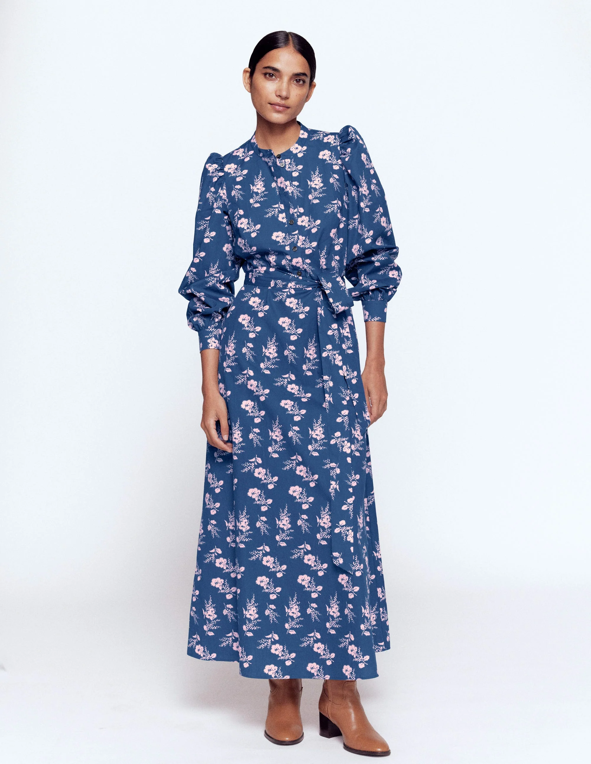 Ava Cotton Midi Dress-Denim Blue, Blossomy Sprig - Image 6