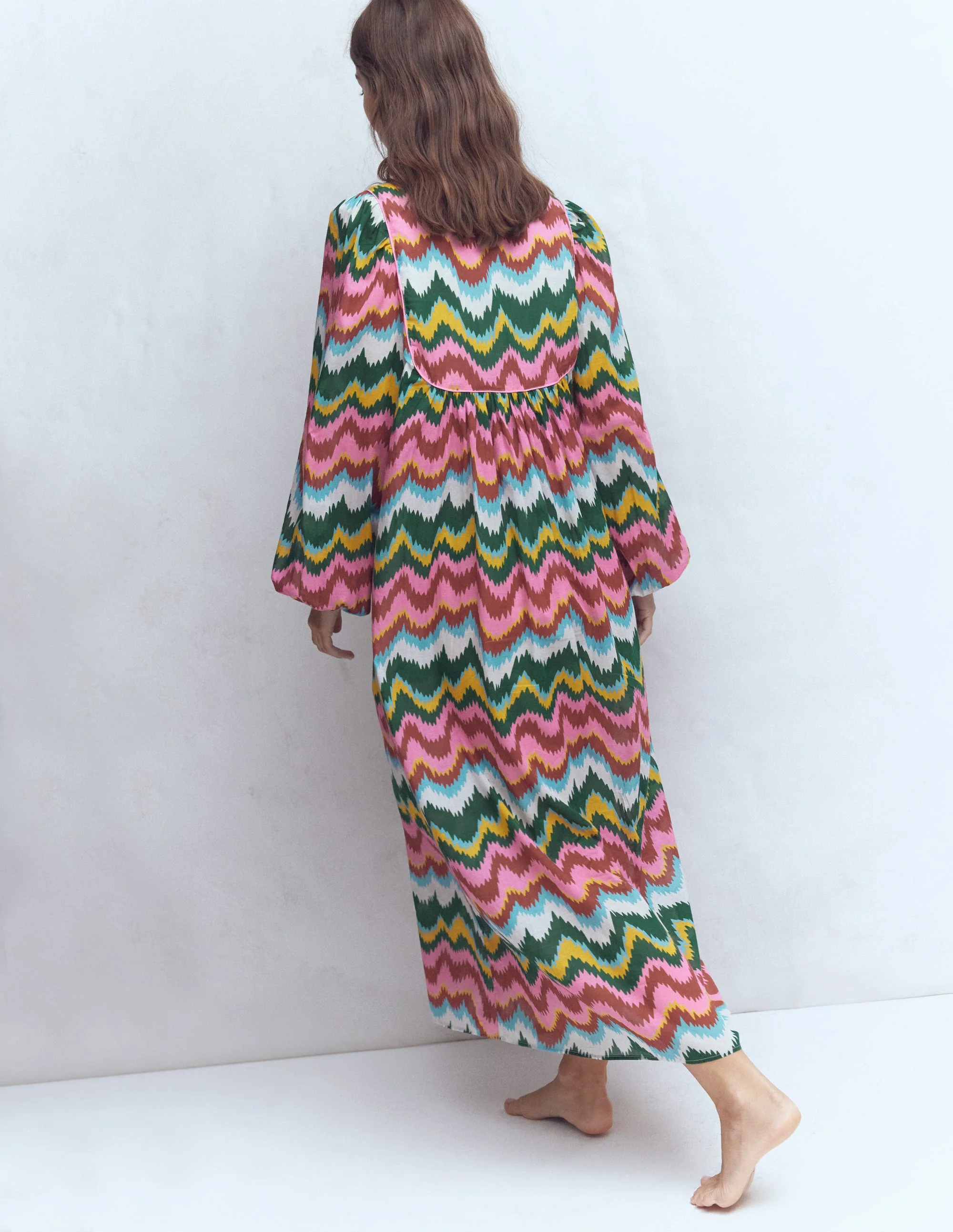 Boho Tie Neck Kaftan-Multi, Zig Zag Wave - Image 3