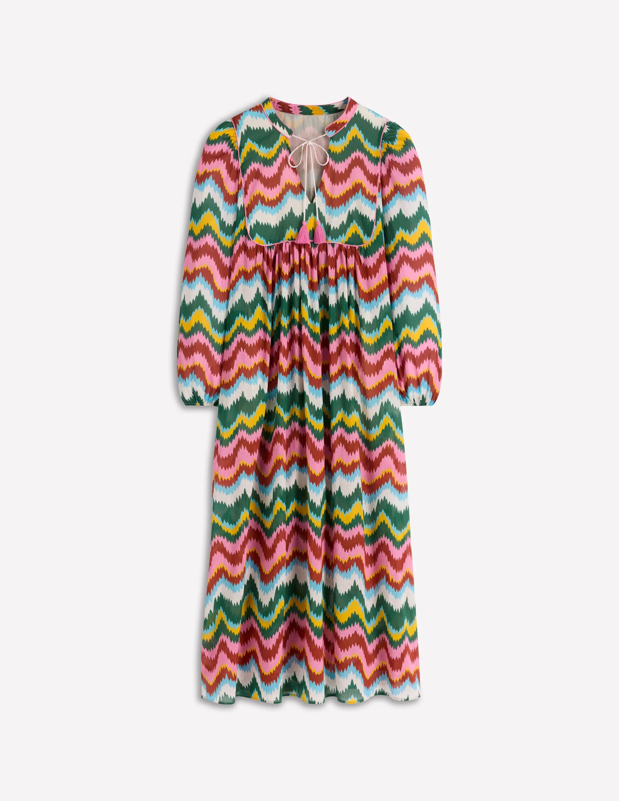 Boho Tie Neck Kaftan-Multi, Zig Zag Wave - Image 7