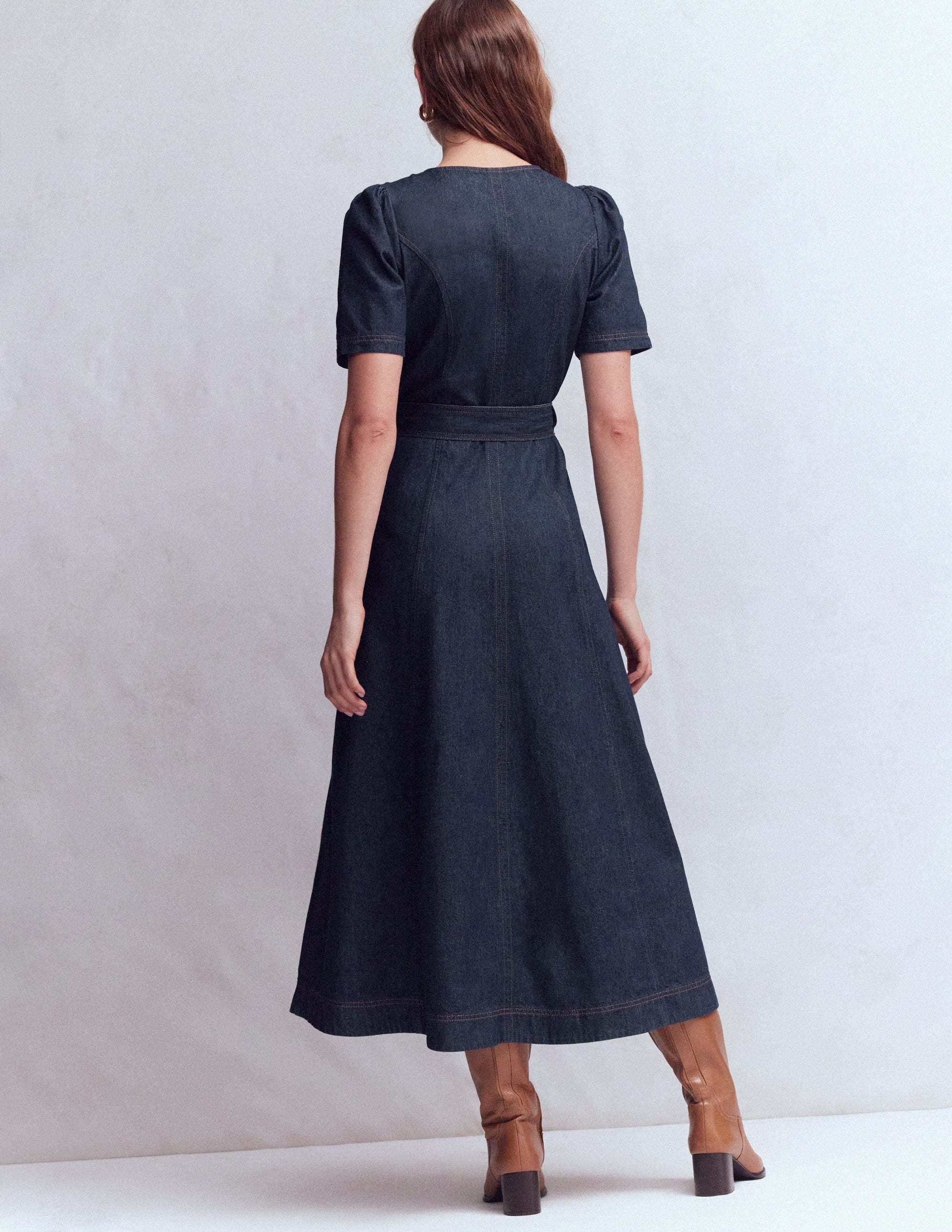 Button Detail Denim Dress-Indigo - Image 3