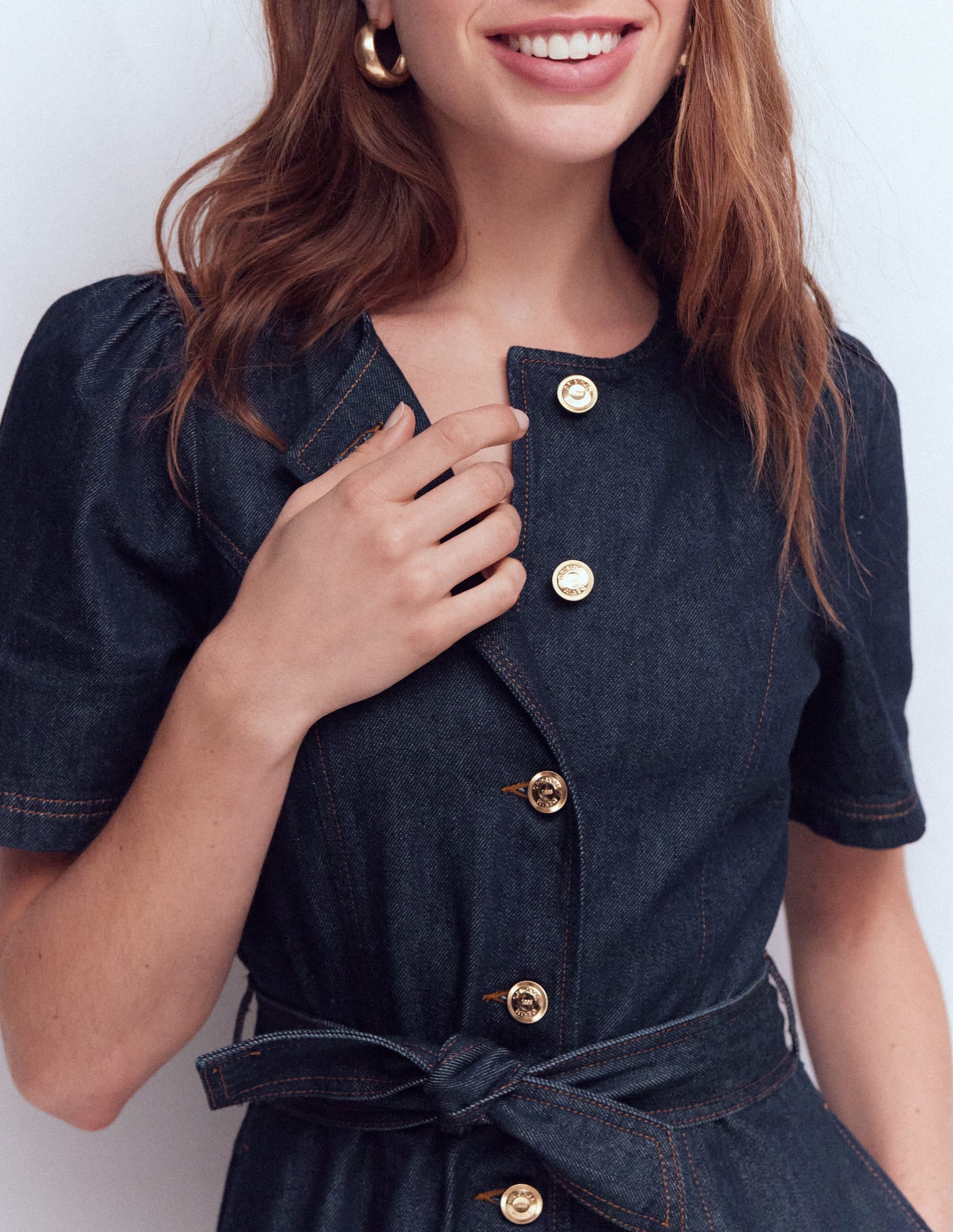 Button Detail Denim Dress-Indigo - Image 5