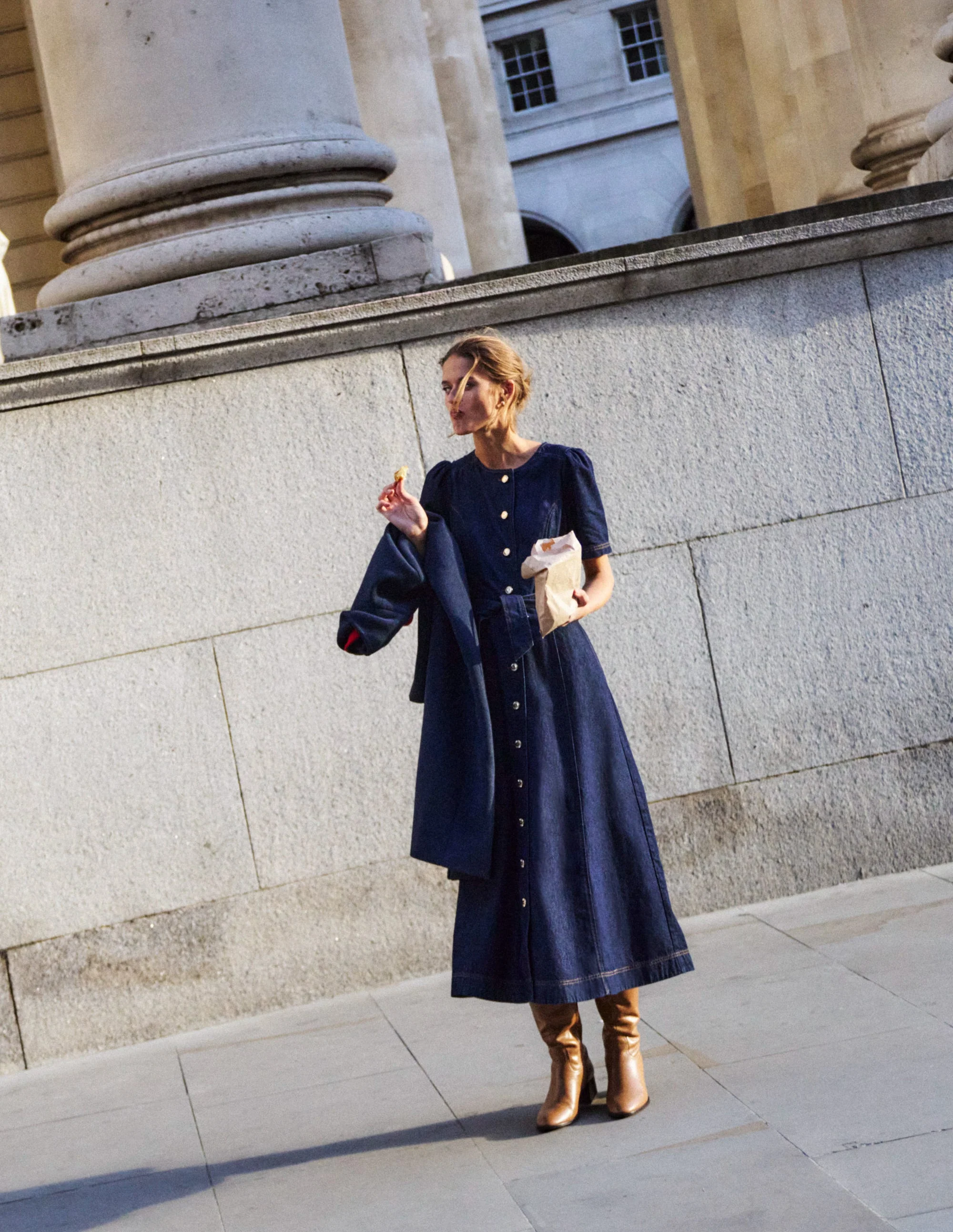 Button Detail Denim Dress-Indigo - Image 6