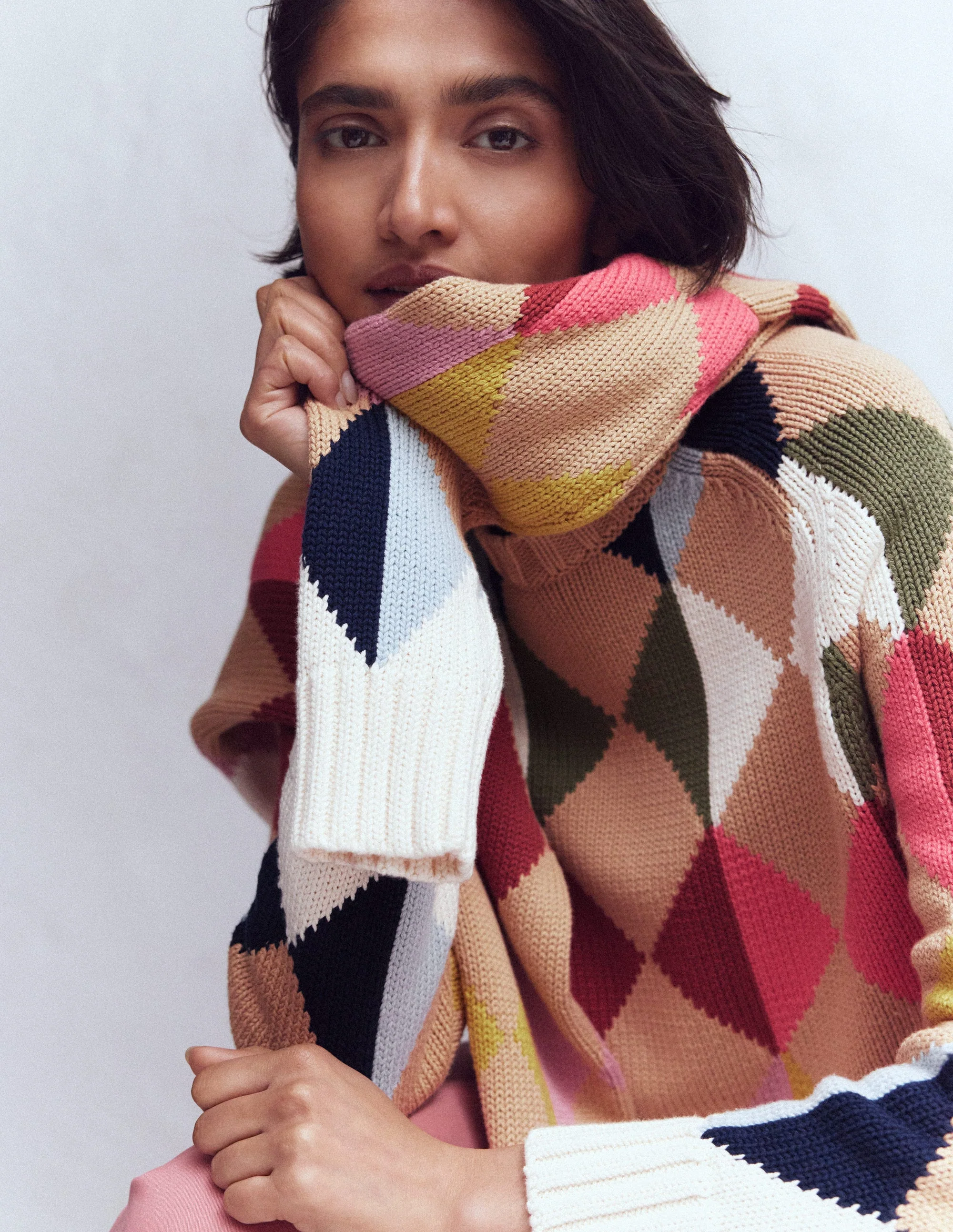 Camilla Cotton Argyle Jumper-Multi Argyle - Image 4