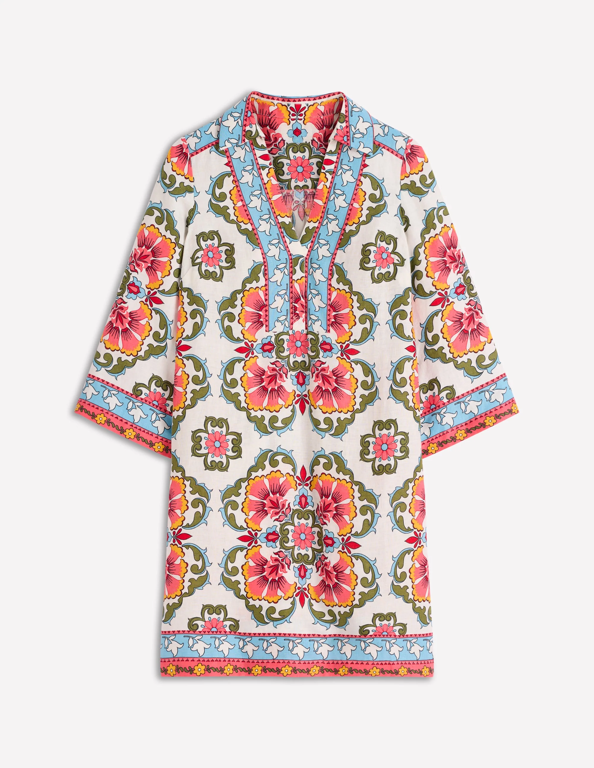 Carmen Linen Short Dress-Multi, Ornamental Trellis - Image 6