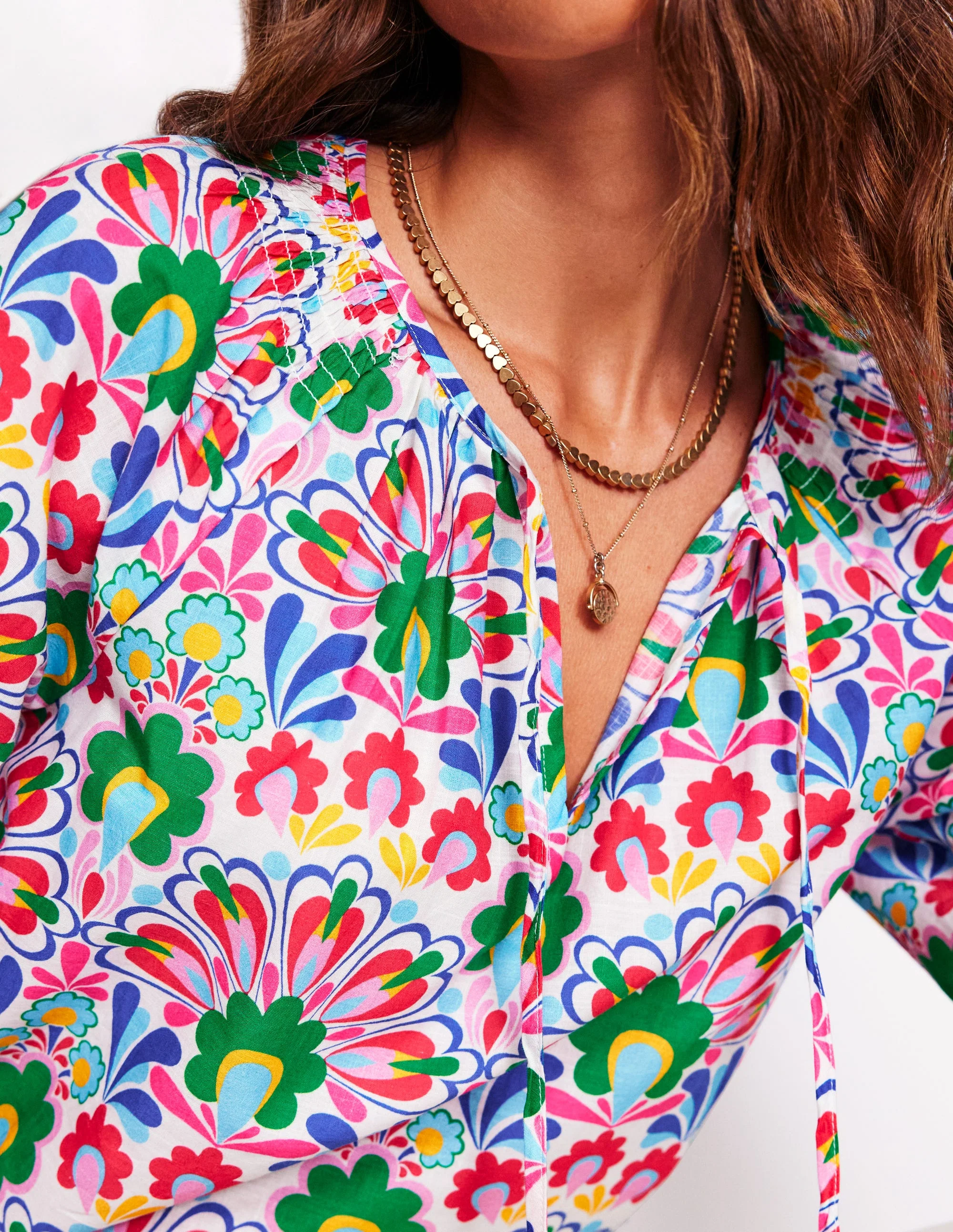 Easy Cotton Blouse-Multi, Decorative Dandelion - Image 3