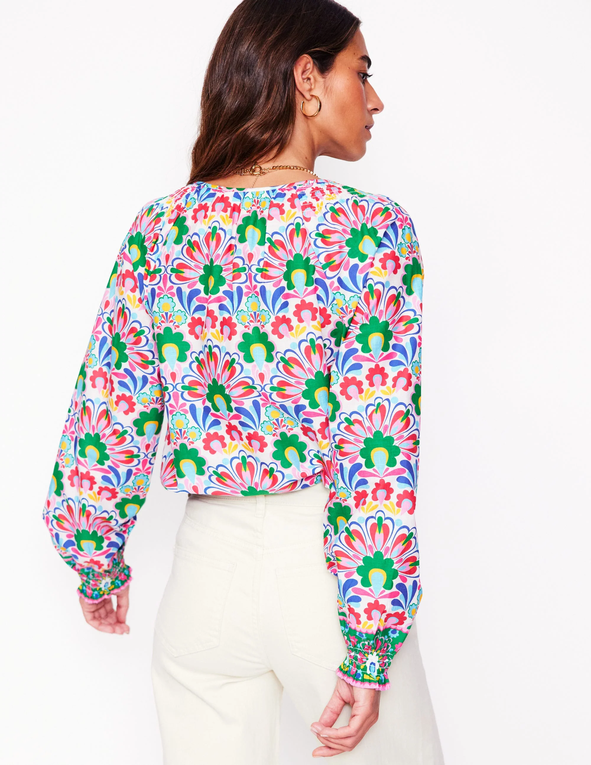 Easy Cotton Blouse-Multi, Decorative Dandelion - Image 4