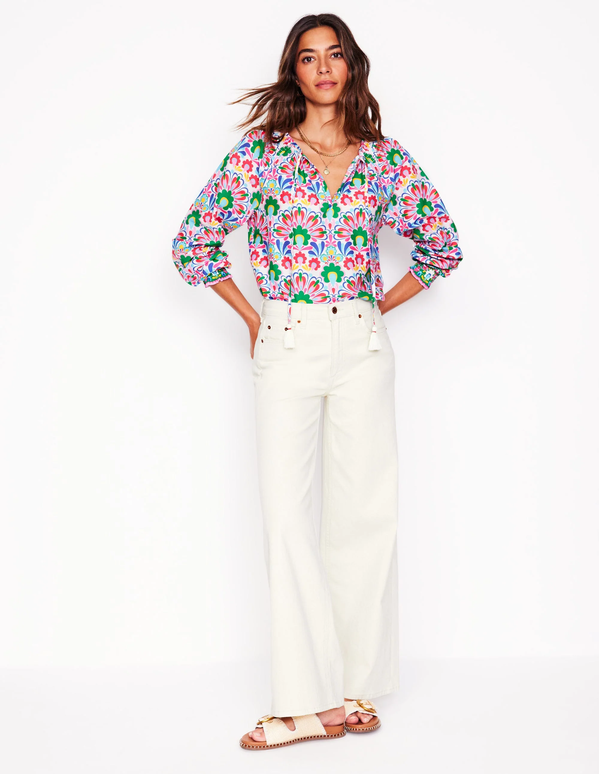 Easy Cotton Blouse-Multi, Decorative Dandelion - Image 5