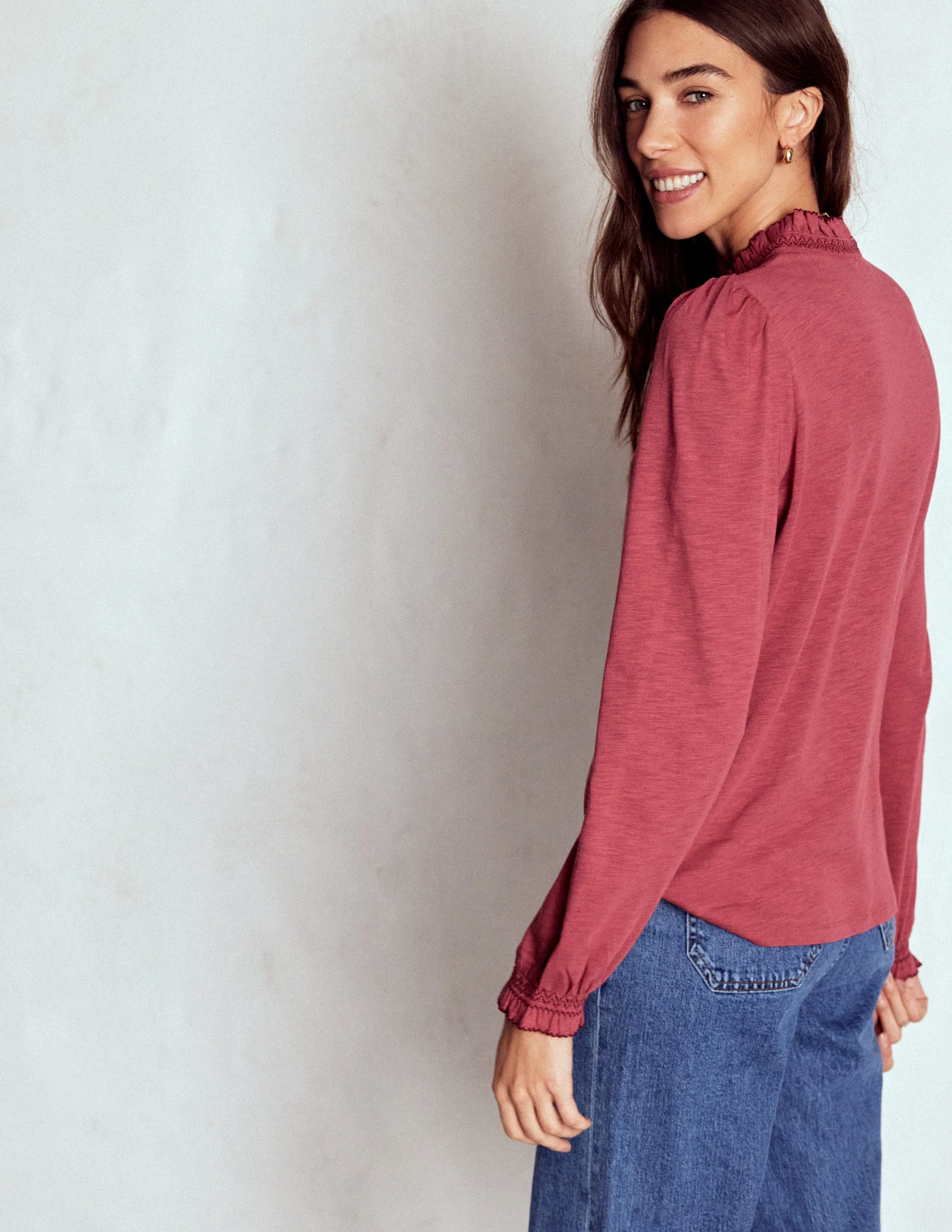 Effie Smocked Detail Shirt-Terracotta Red - Image 3