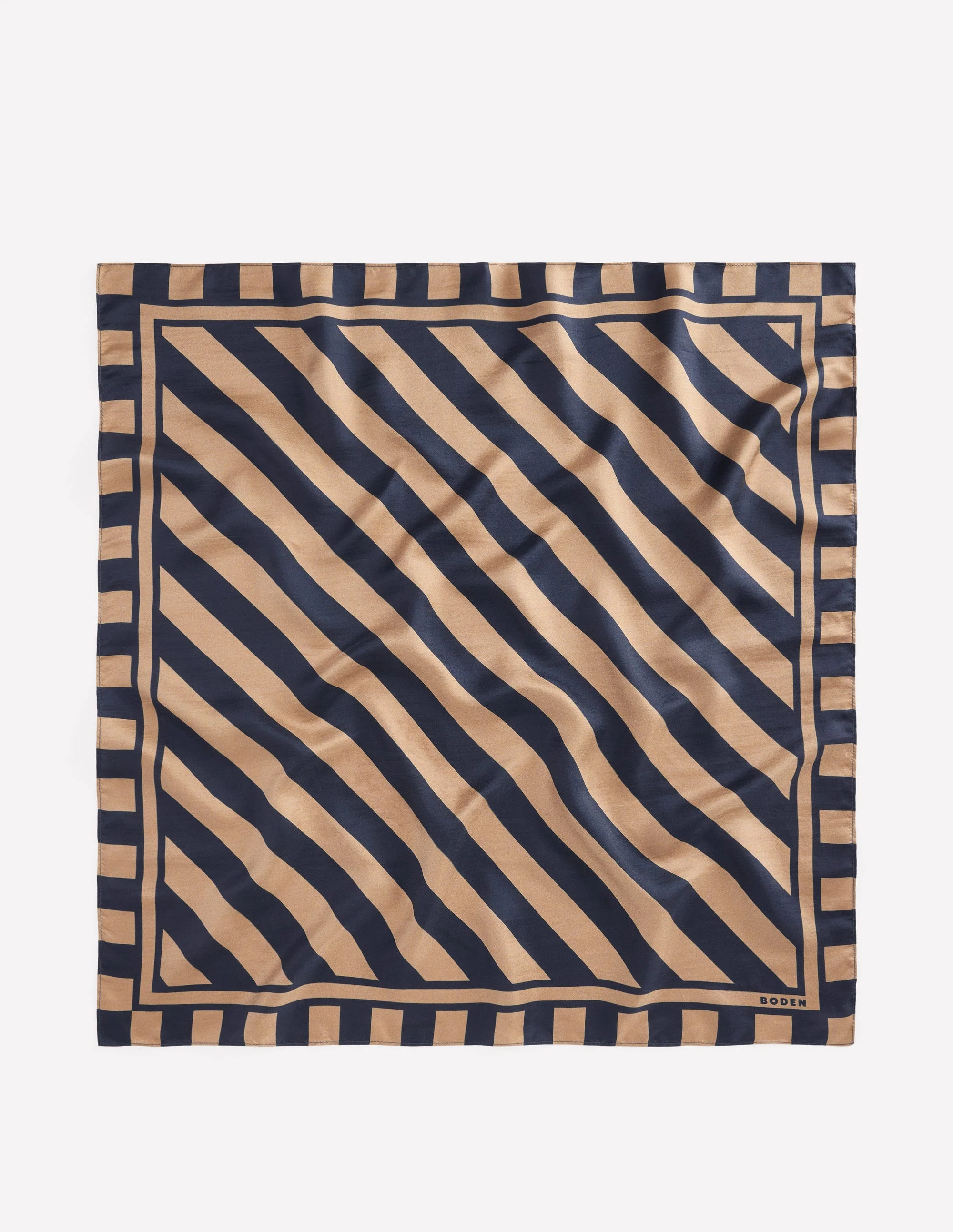 Elisabeth Silk Square Scarf-Navy and Camel Stripe - Image 4