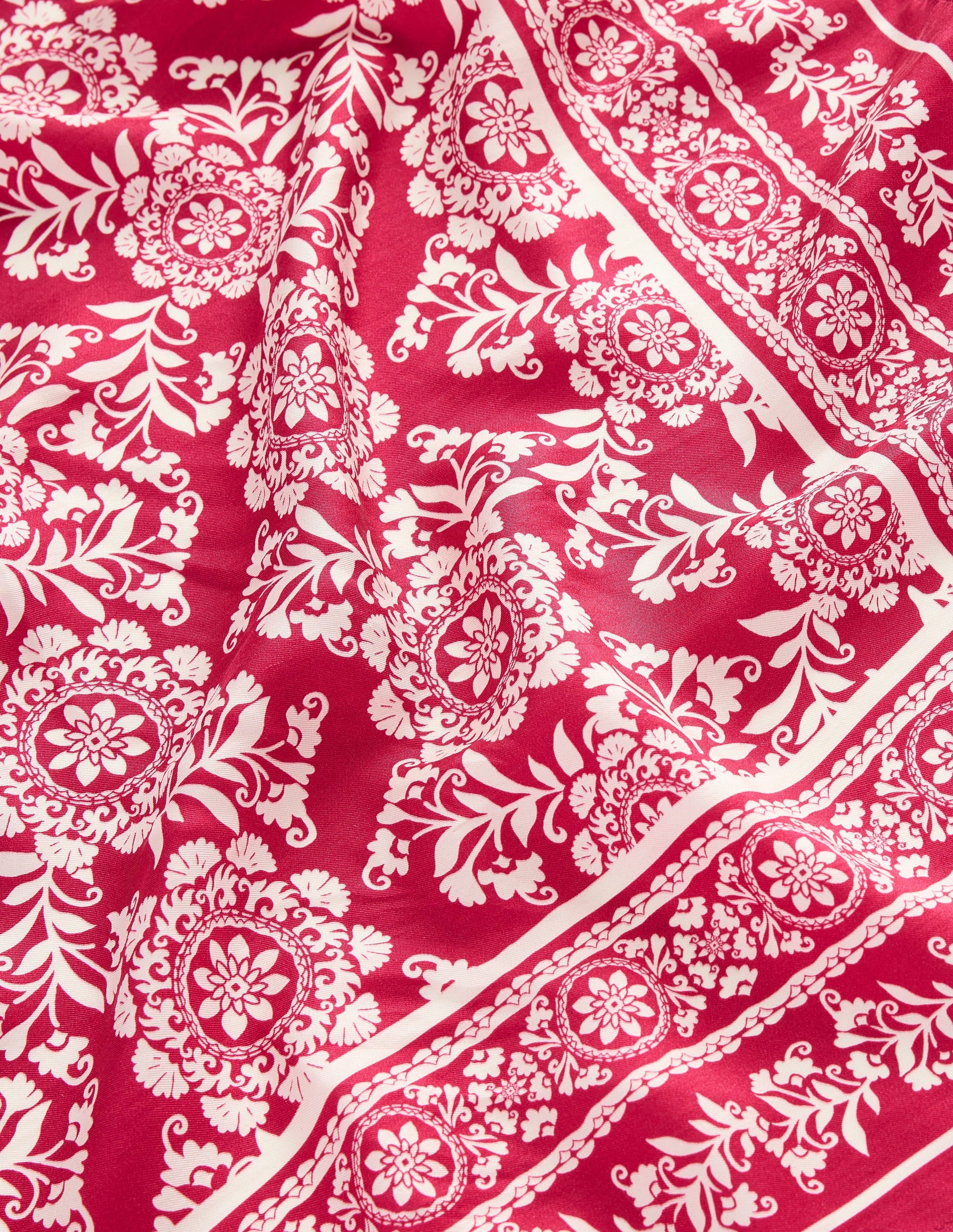 Elisabeth Silk Square Scarf-Red Decorative Blossom - Image 4