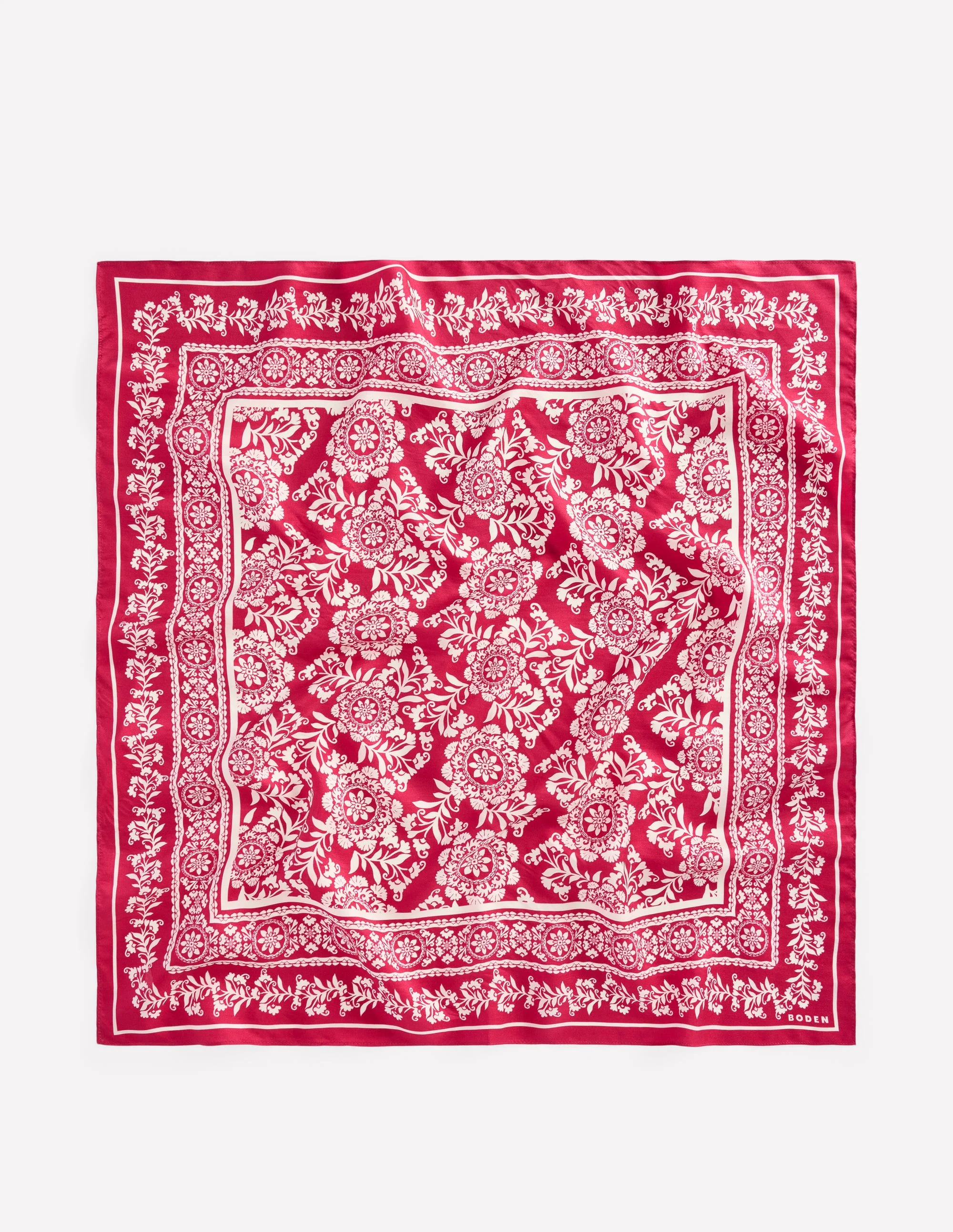 Elisabeth Silk Square Scarf-Red Decorative Blossom - Image 5