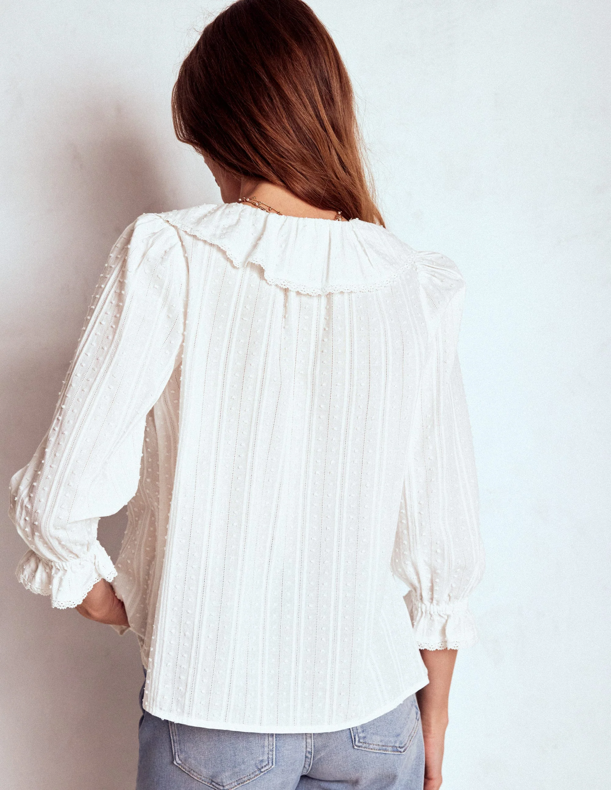 Eliza Ruffle V-Neck Blouse-White - Image 3