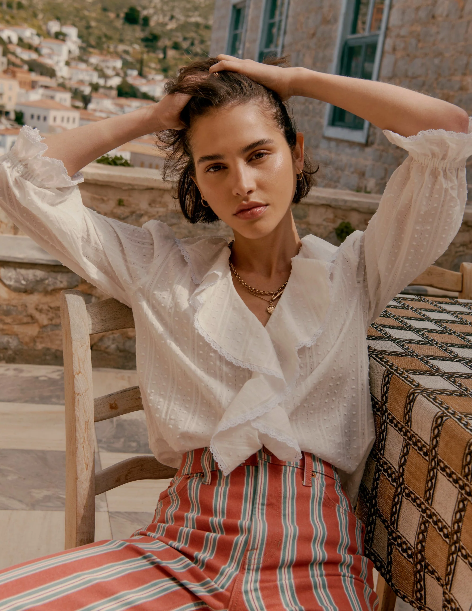 Eliza Ruffle V-Neck Blouse-White - Image 6