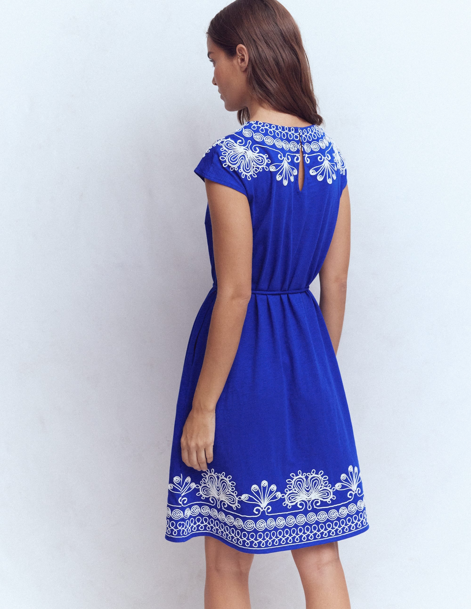Embroidered Jersey Short Dress-Bright Blue - Image 3