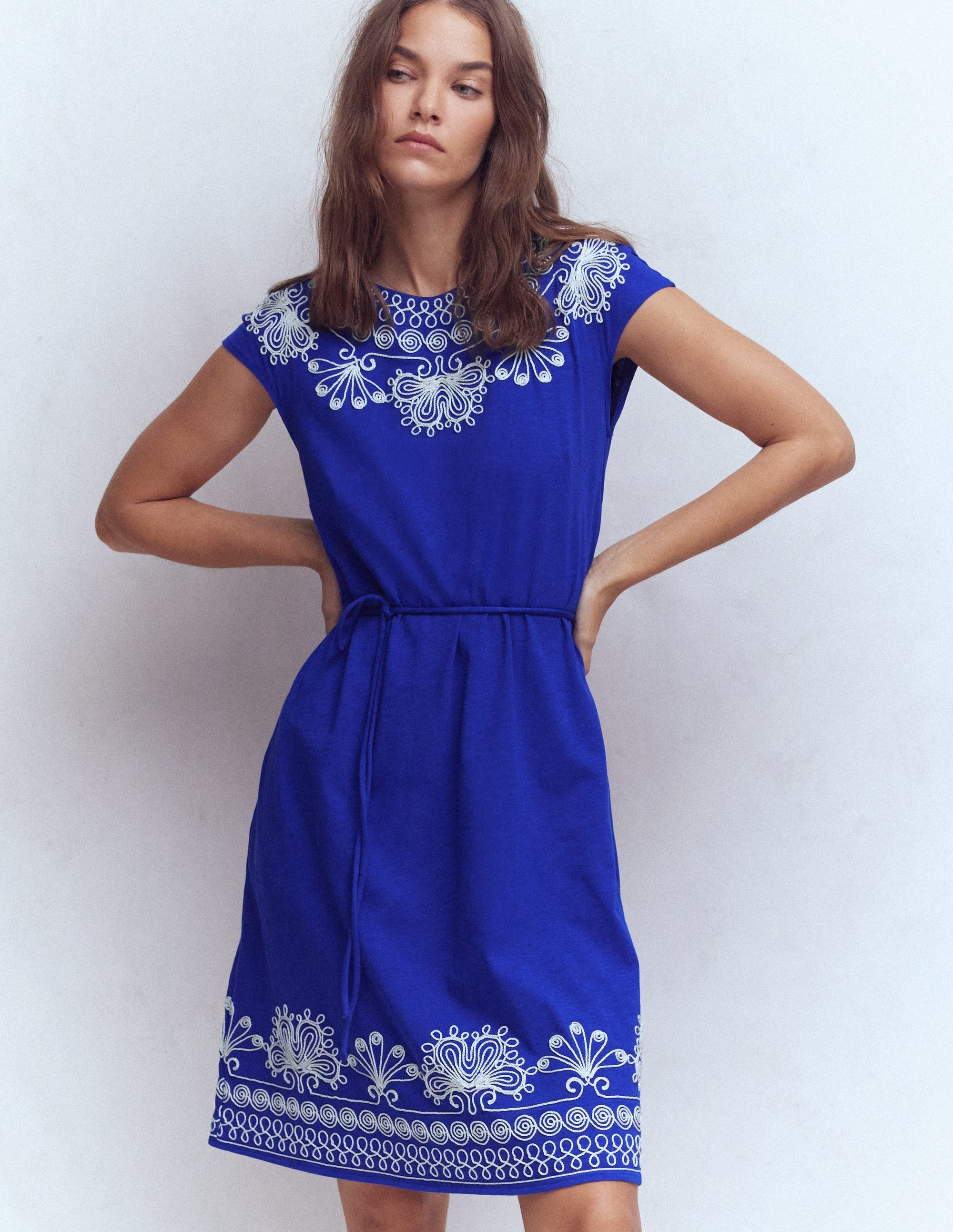 Embroidered Jersey Short Dress-Bright Blue - Image 4