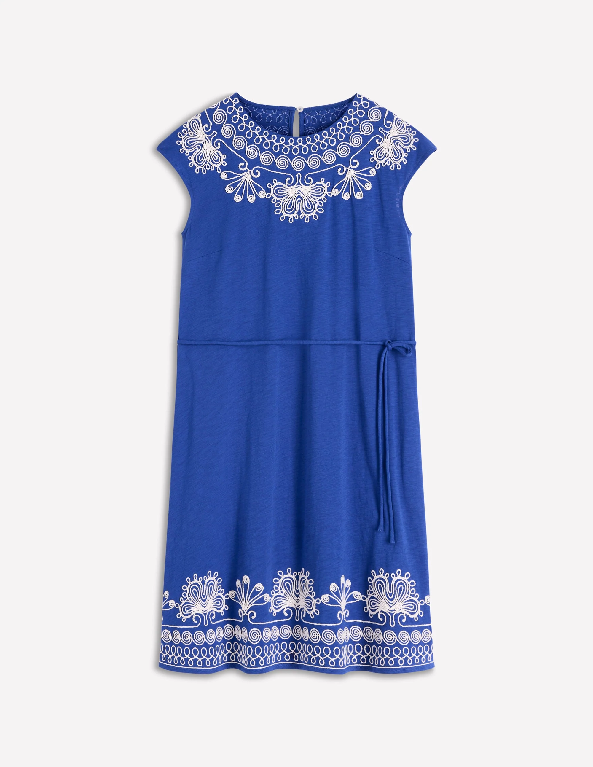 Embroidered Jersey Short Dress-Bright Blue - Image 6