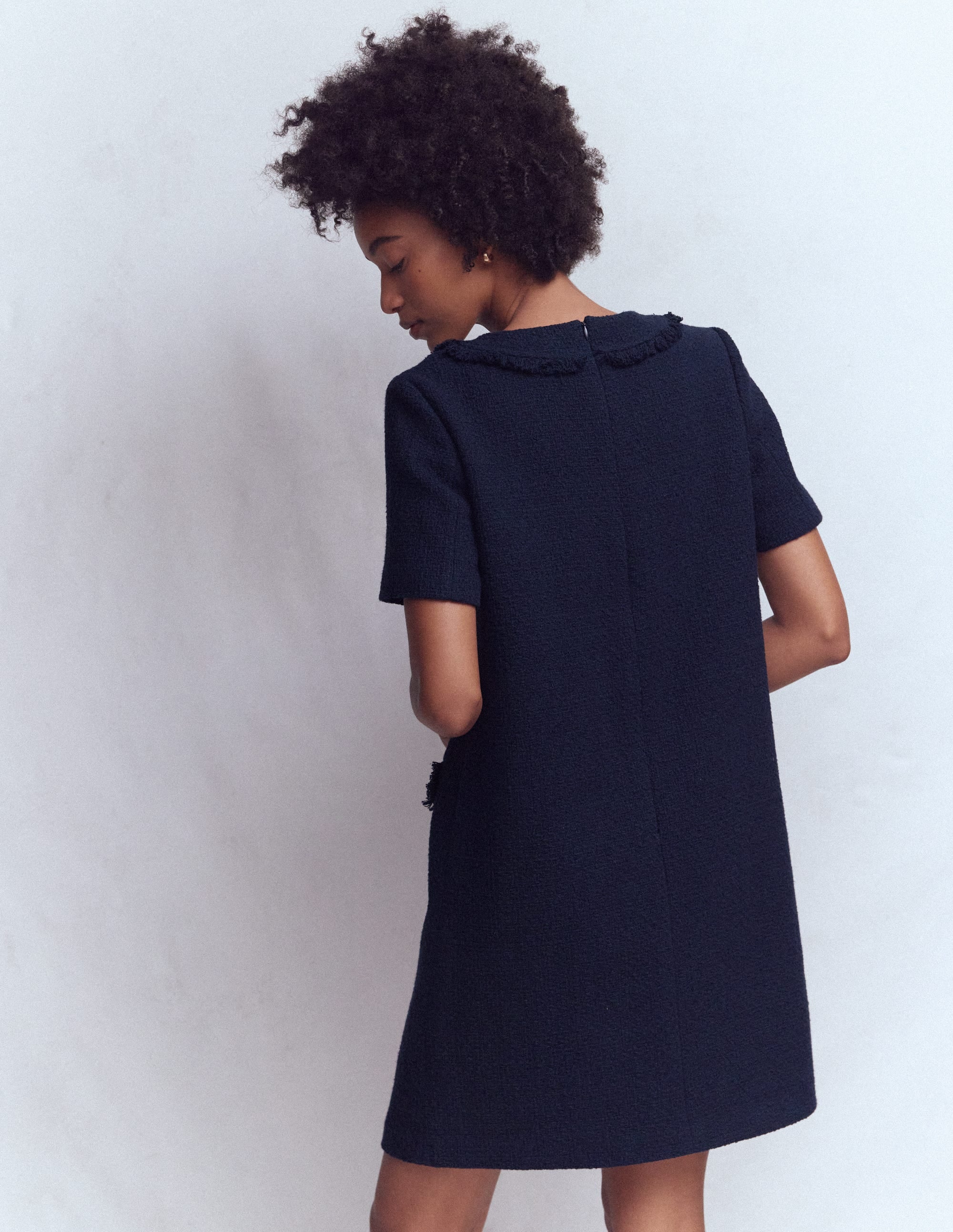 Evita Cotton Shift Dress-Navy - Image 3