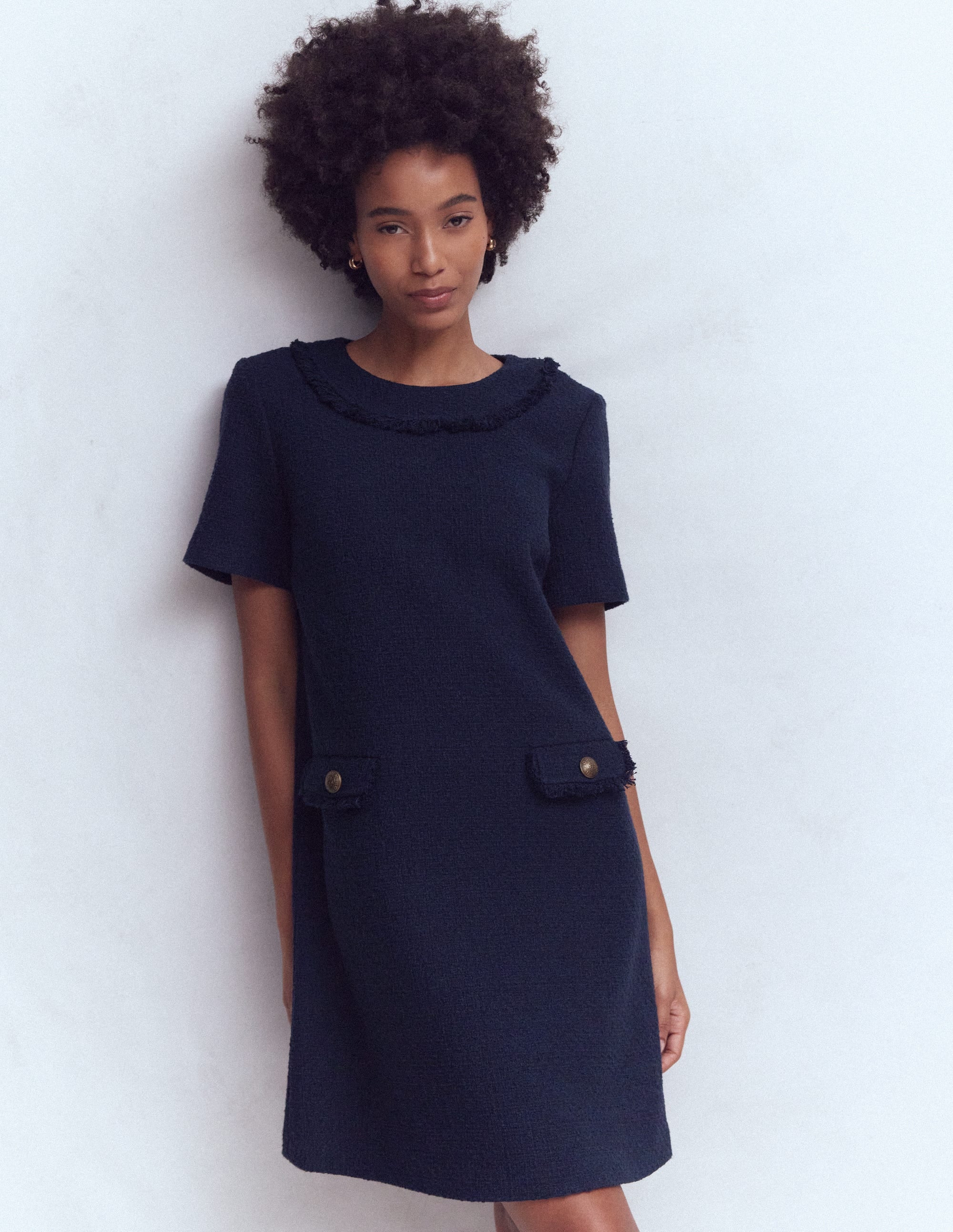 Evita Cotton Shift Dress-Navy - Image 4