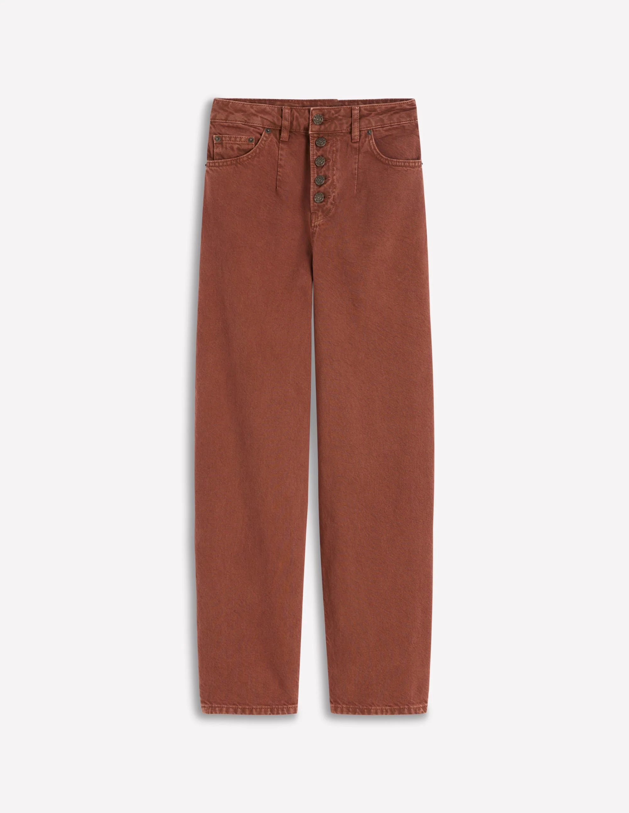 Exposed Button Straight Jeans-Brown - Image 6