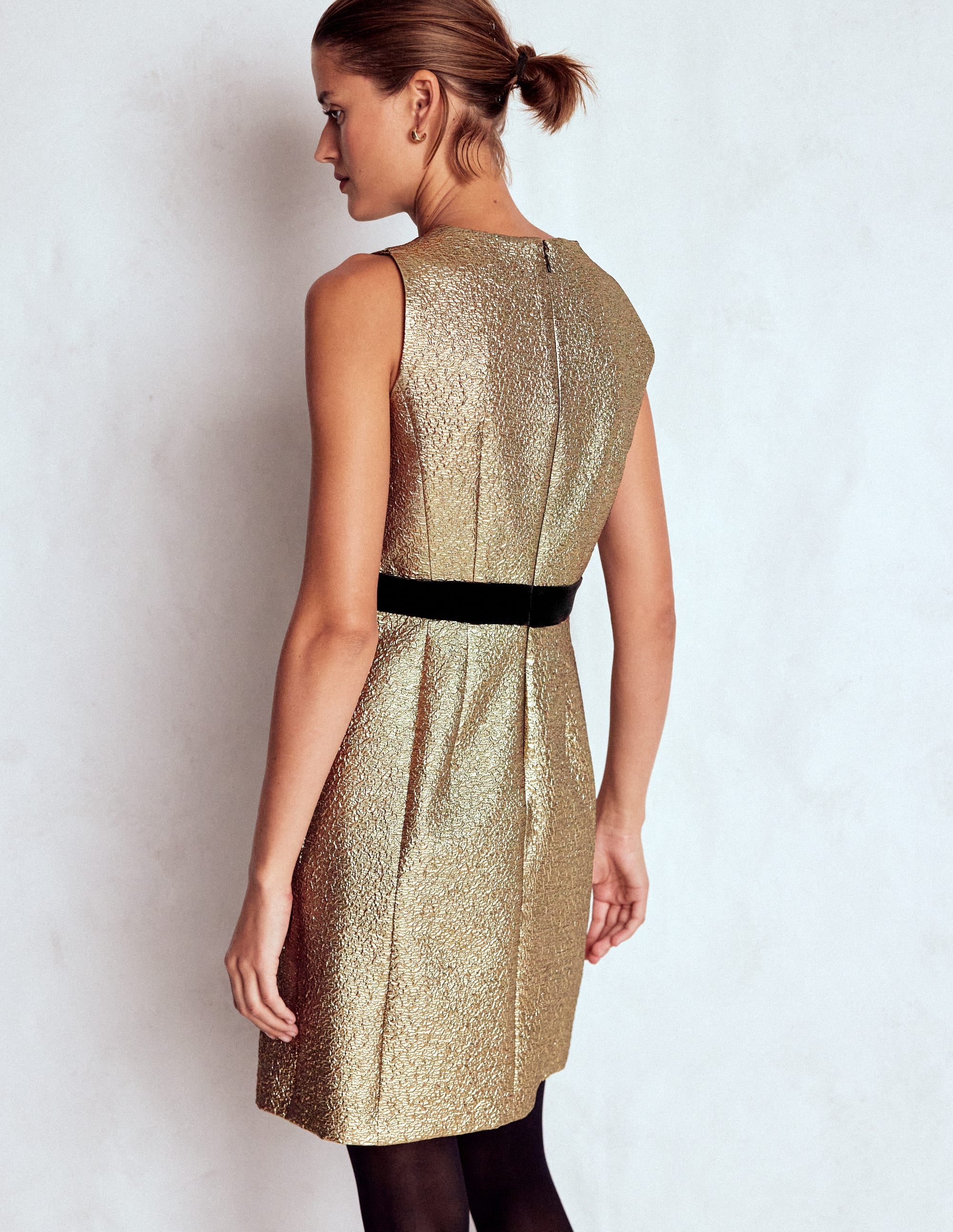 Gold Metallic Shift Dress-Gold Metallic - Image 3