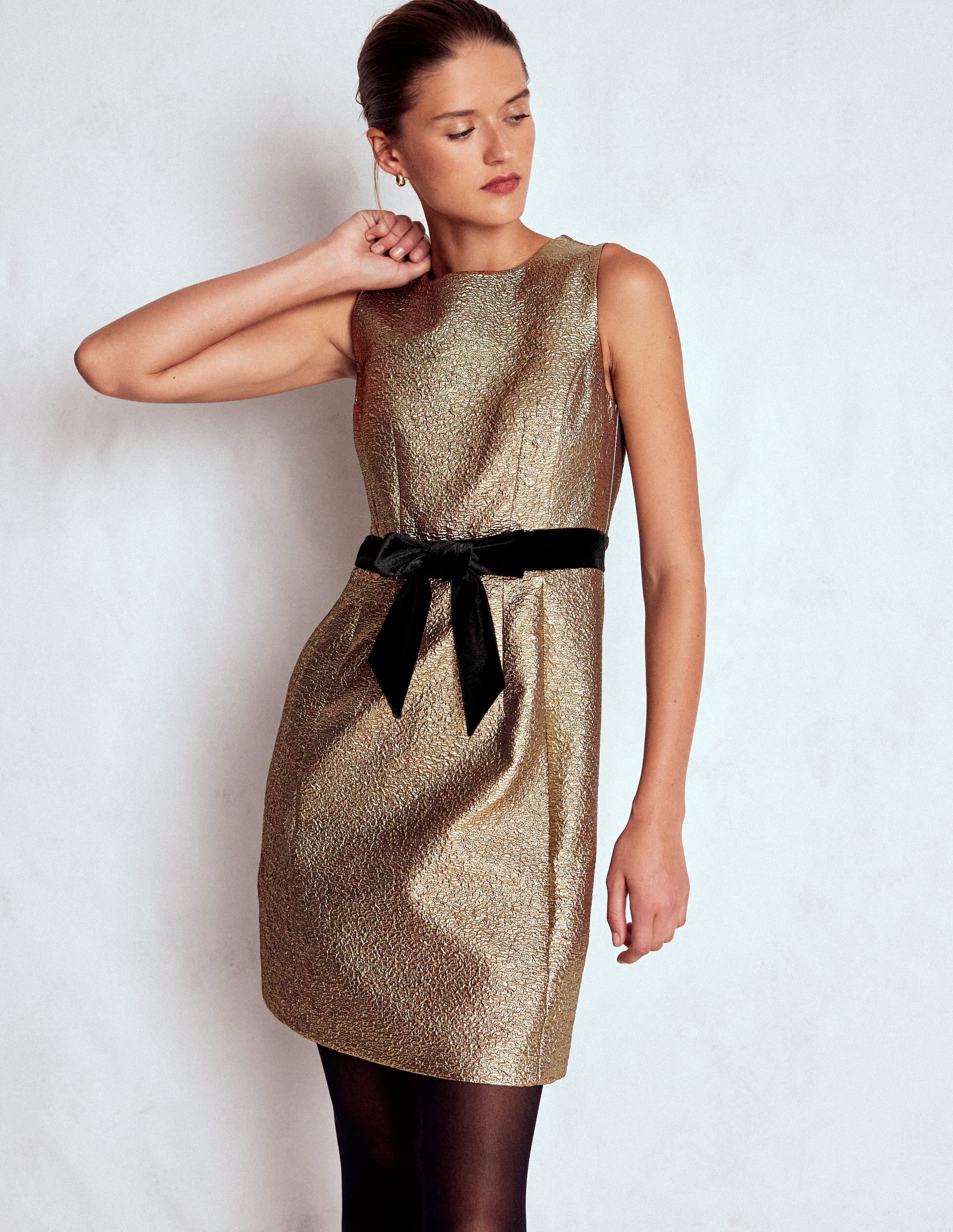 Gold Metallic Shift Dress-Gold Metallic - Image 4