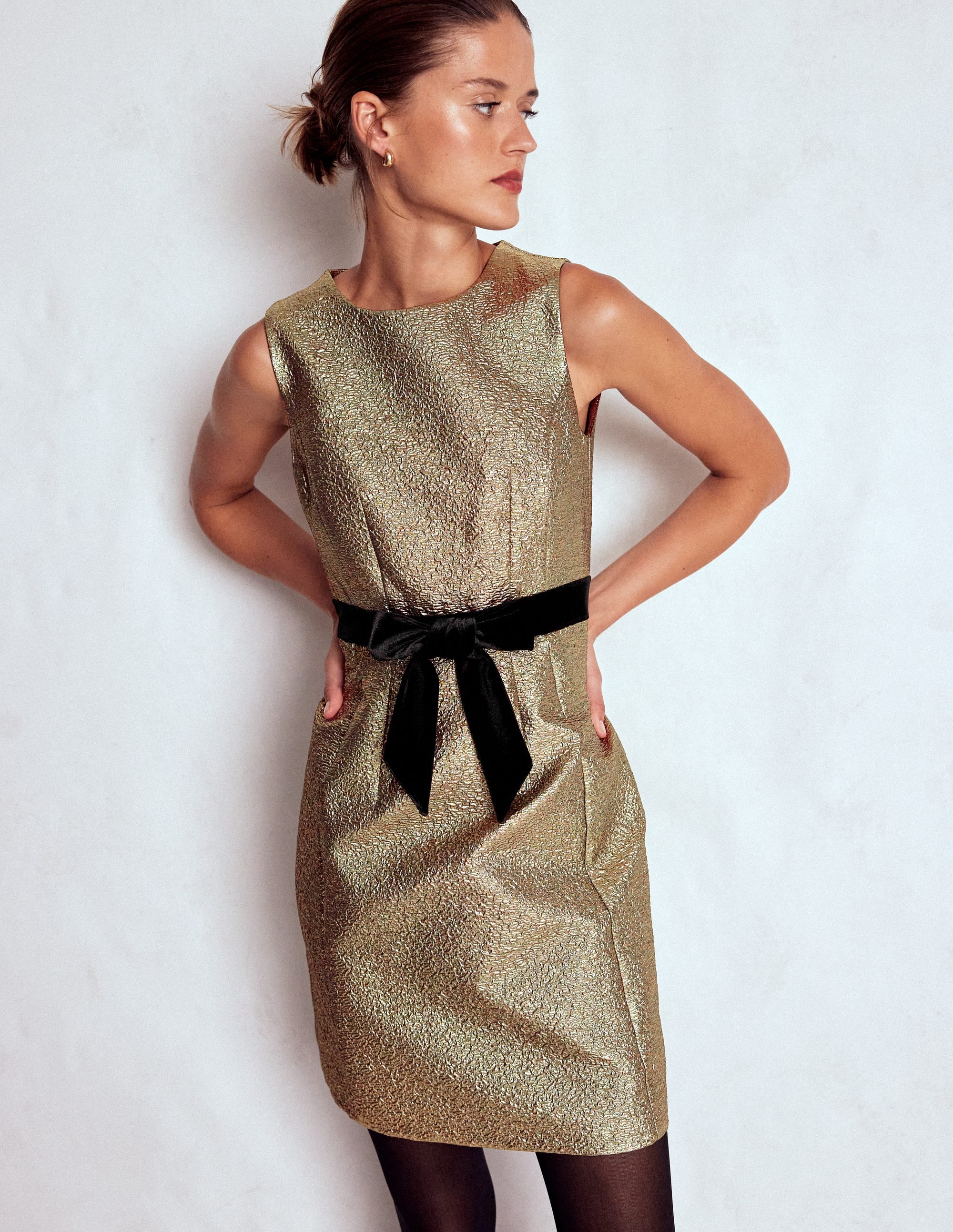 Gold Metallic Shift Dress-Gold Metallic - Image 5