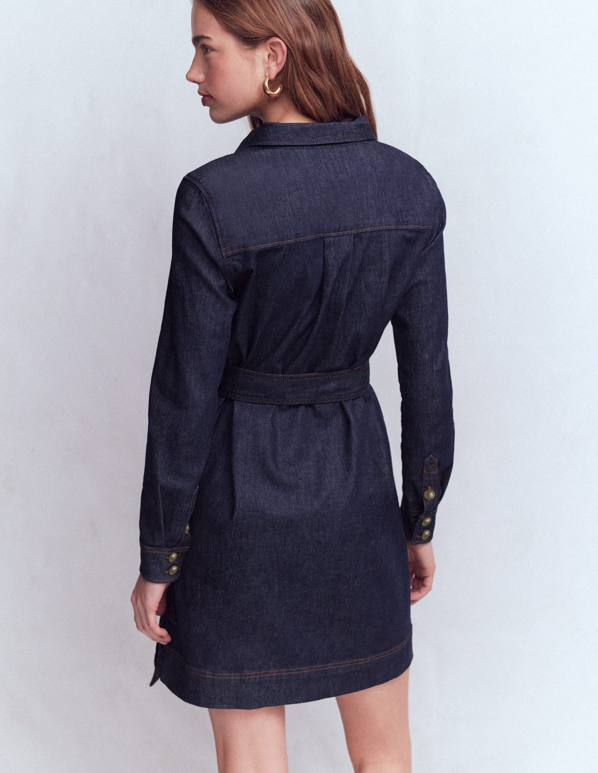 Half Placket Denim Dress-Indigo Wash - Image 3