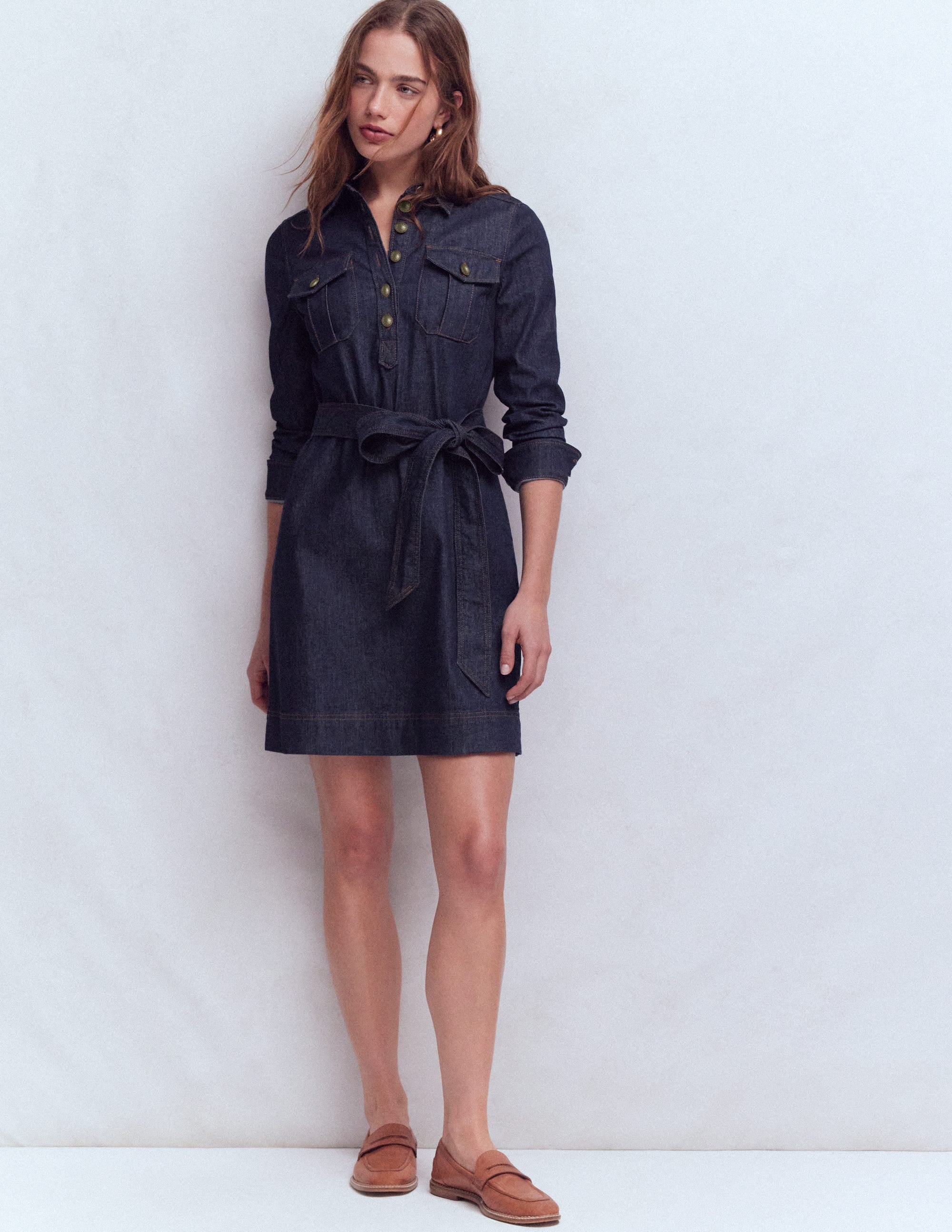 Half Placket Denim Dress-Indigo Wash - Image 4
