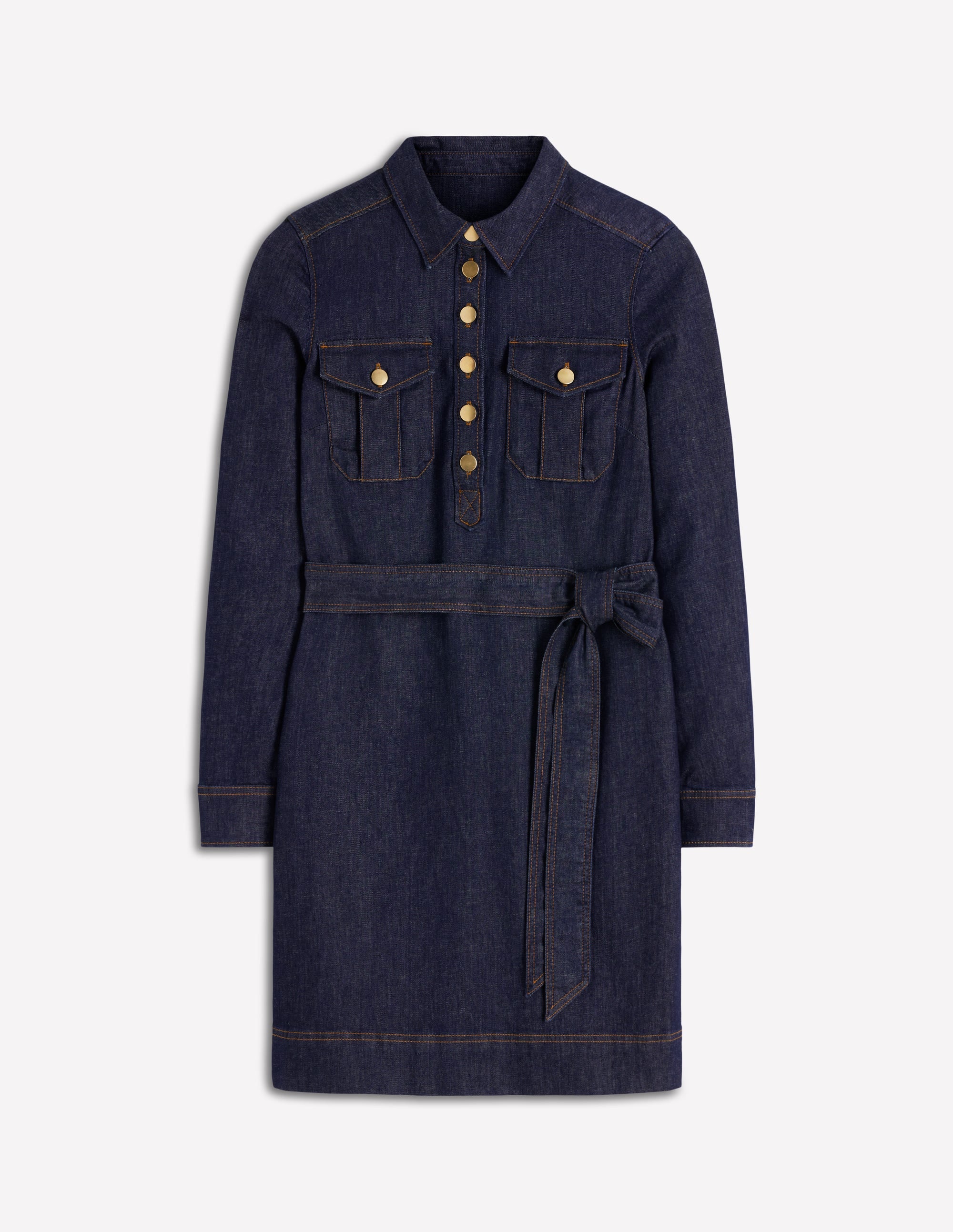 Half Placket Denim Dress-Indigo Wash - Image 6