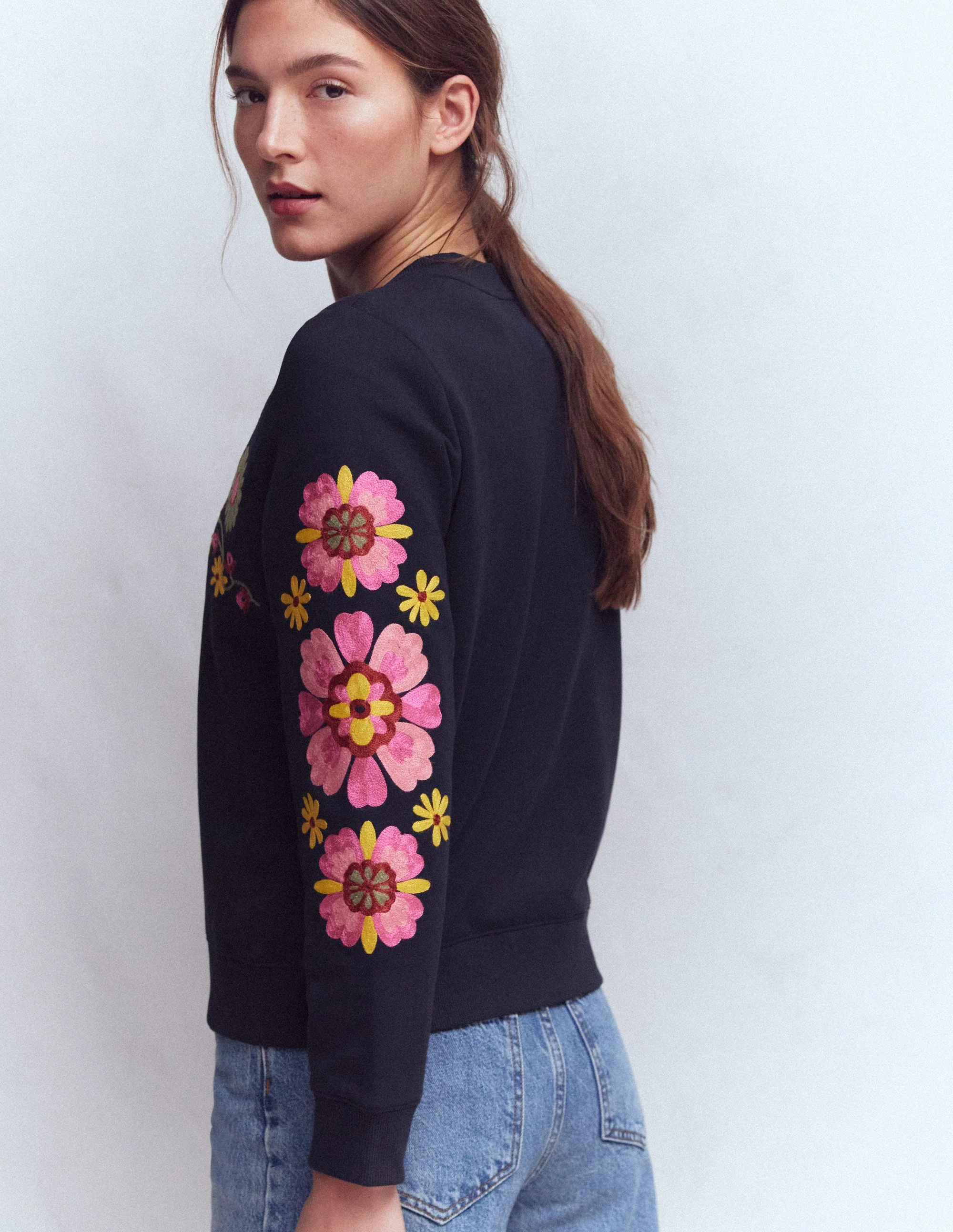 Hannah Embroidered Sweatshirt-Navy Multi Embroidery - Image 3