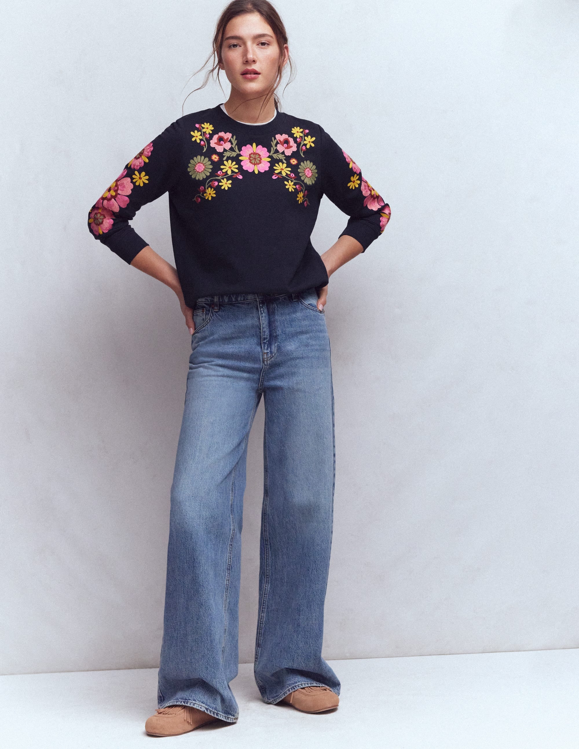 Hannah Embroidered Sweatshirt-Navy Multi Embroidery - Image 4